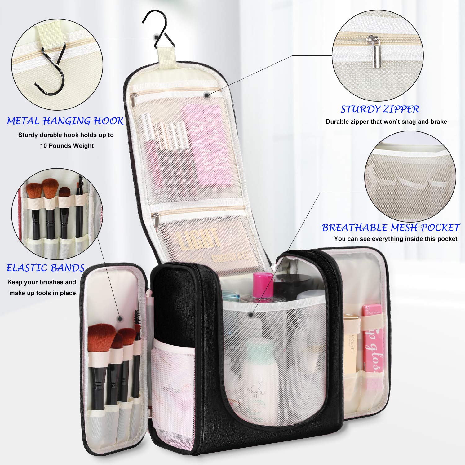 Extra Large Hanging Toiletry Bag - Premium Waterproof Travel Organizer for Men & Women | Durable Nylon Cosmetic & Shower Bag | Perfect for Toiletries, Makeup Brushes & Travel Essentials | Ideal for Camping, Gym & Vacation Use