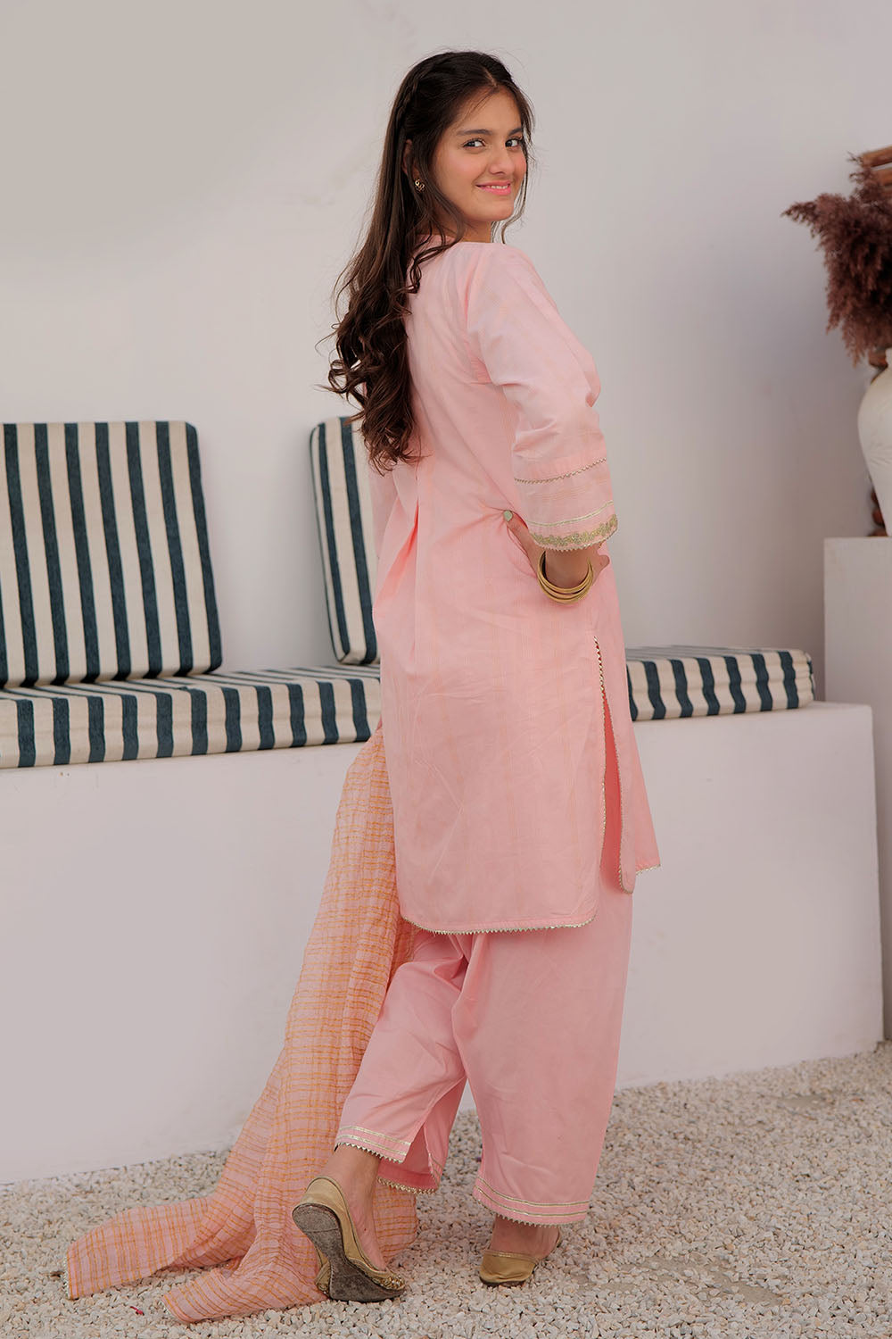 Premium Cotton Dobby Peach Stitched Suit for Women | Elegant Senorita Outfit | Perfect for Office Wear, Business Meetings & Special Occasions