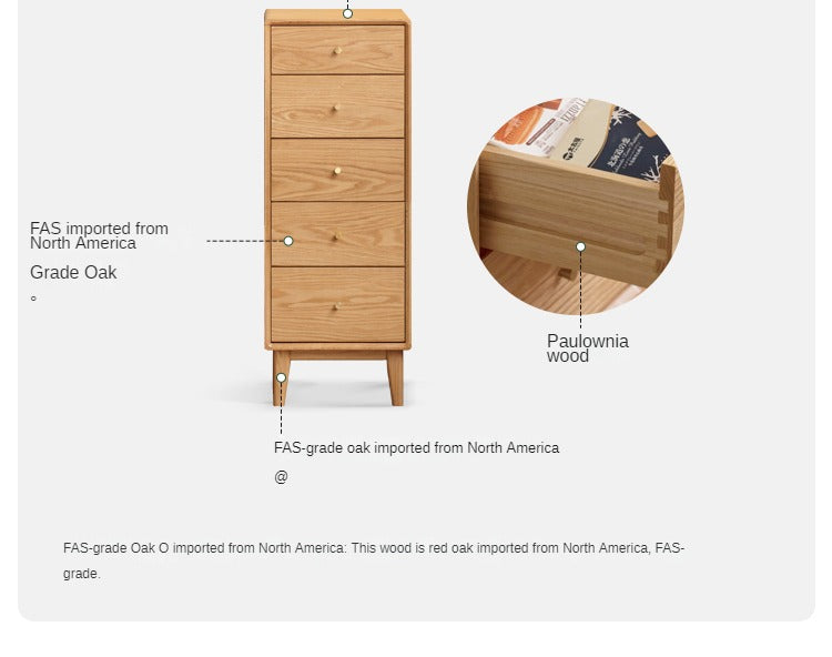 Solid Oak & Beech Wood Chest of Drawers - 5-Drawer Storage Cabinet with Multi-Functional Design for Bedroom, Living Room, and Office Organization