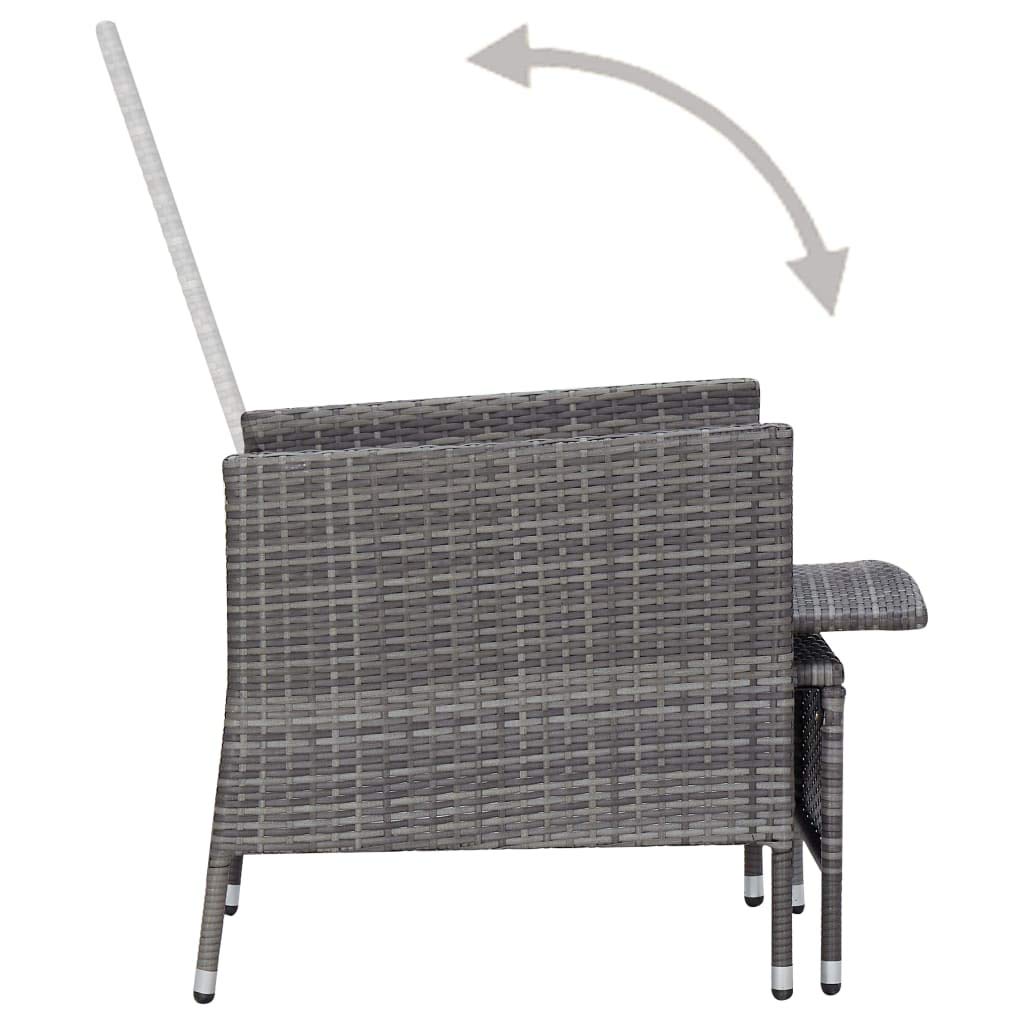 vidaXL Modern Reclining Patio Chair with Built-in Footrest & Cushions - Durable Poly Rattan & Steel Frame - Adjustable Back - Low-Maintenance Outdoor Furniture (Gray) - Perfect for Poolside, Garden & Patio Relaxation