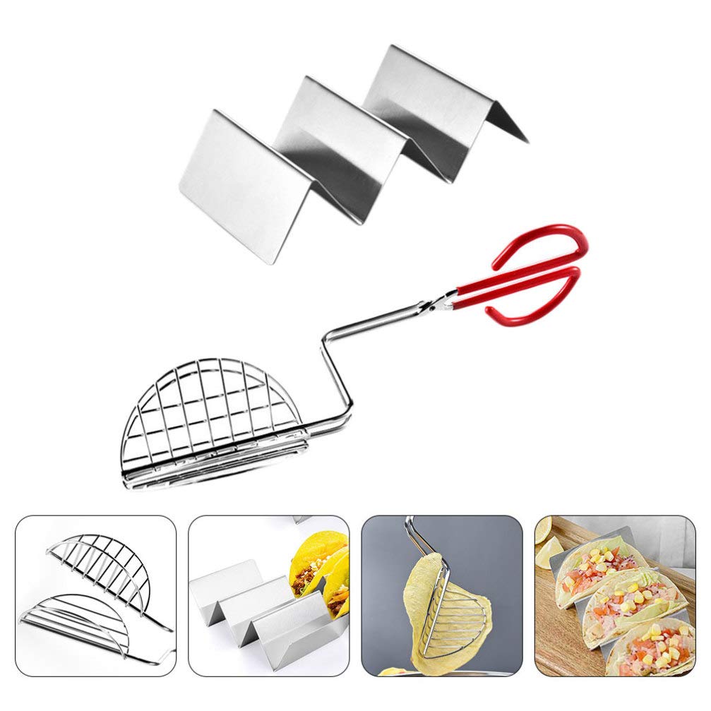 Happyyami Set of 2 Stainless Steel U-Shaped Taco Holders - Durable Taco Rack for Kitchen & Dining - Perfect for Taco Night, Parties & Mexican Food Lovers