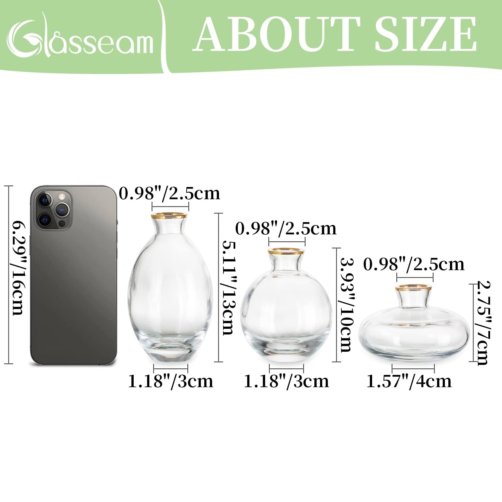 6Pcs Glass Bud Vases with Gold Rim - Modern Mini Flower Vases for Wedding Centerpieces, Table Decor, Bulk Floral Arrangements - Perfect for Home Decor, Bridal Showers & Romantic Dinner Settings