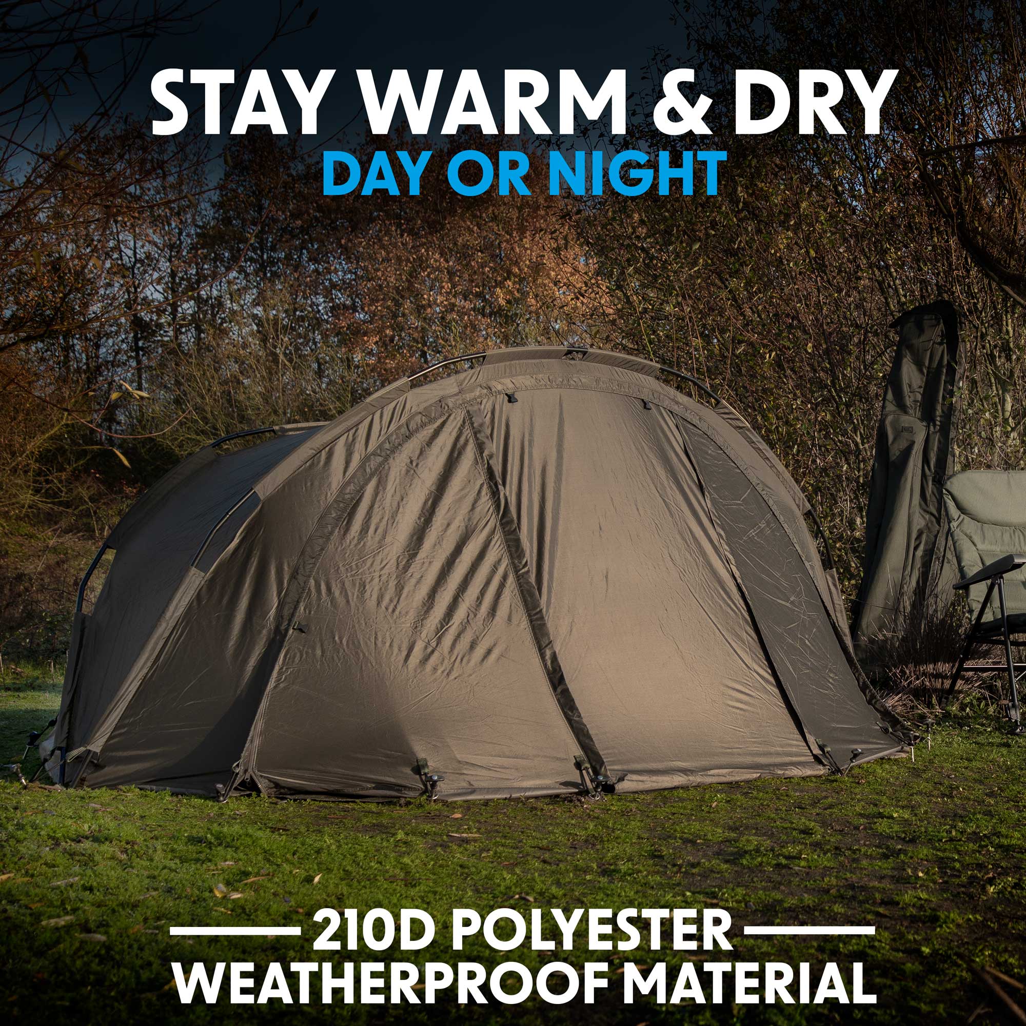 2 Man Fishing Tent - Lightweight Waterproof Bivvy with 2 Bedchairs for Carp Fishing | Portable Shelter for Camping & Outdoor Adventures