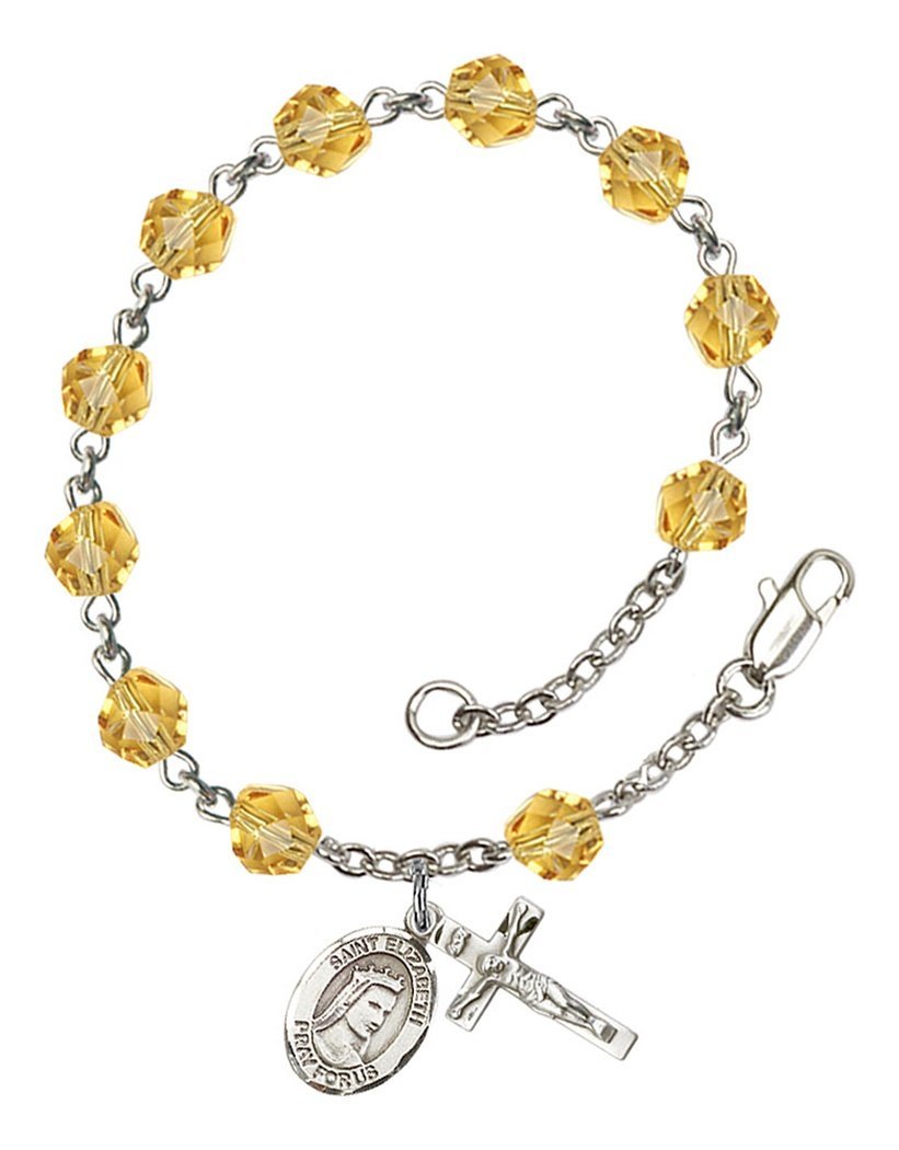 November Birthstone Beaded Rosary Bracelet with St. Elizabeth of Hungary Charm - 7.5 Inch Catholic Jewelry for Prayer & Gifts | Perfect for Baptisms, First Communions & Spiritual Protection