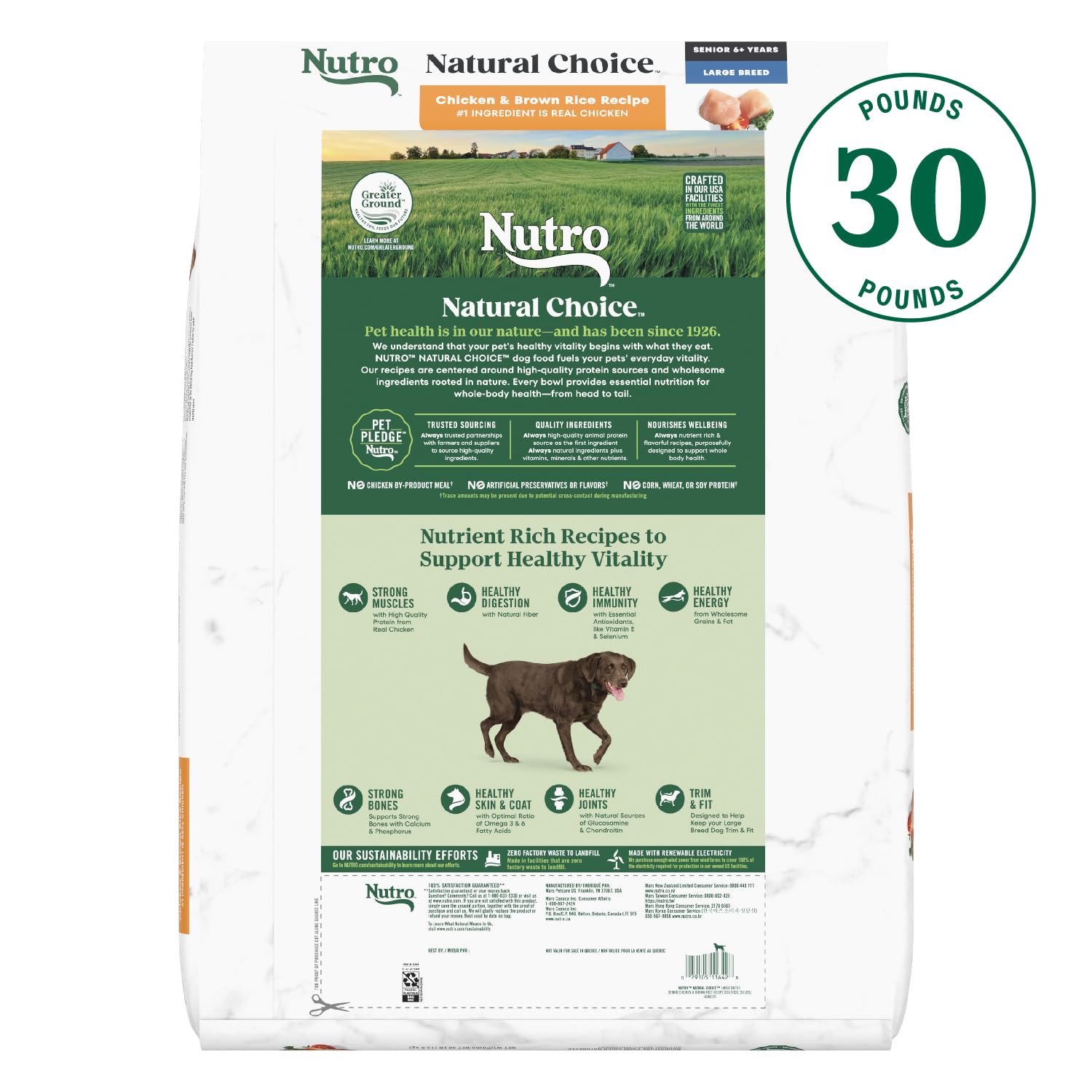 Nutro Natural Choice Senior Large Breed Dry Dog Food - Chicken & Brown Rice Recipe, 30 lb Bag | High Protein for Joint Health & Digestion | Ideal for Aging Large Dogs at Home or Travel