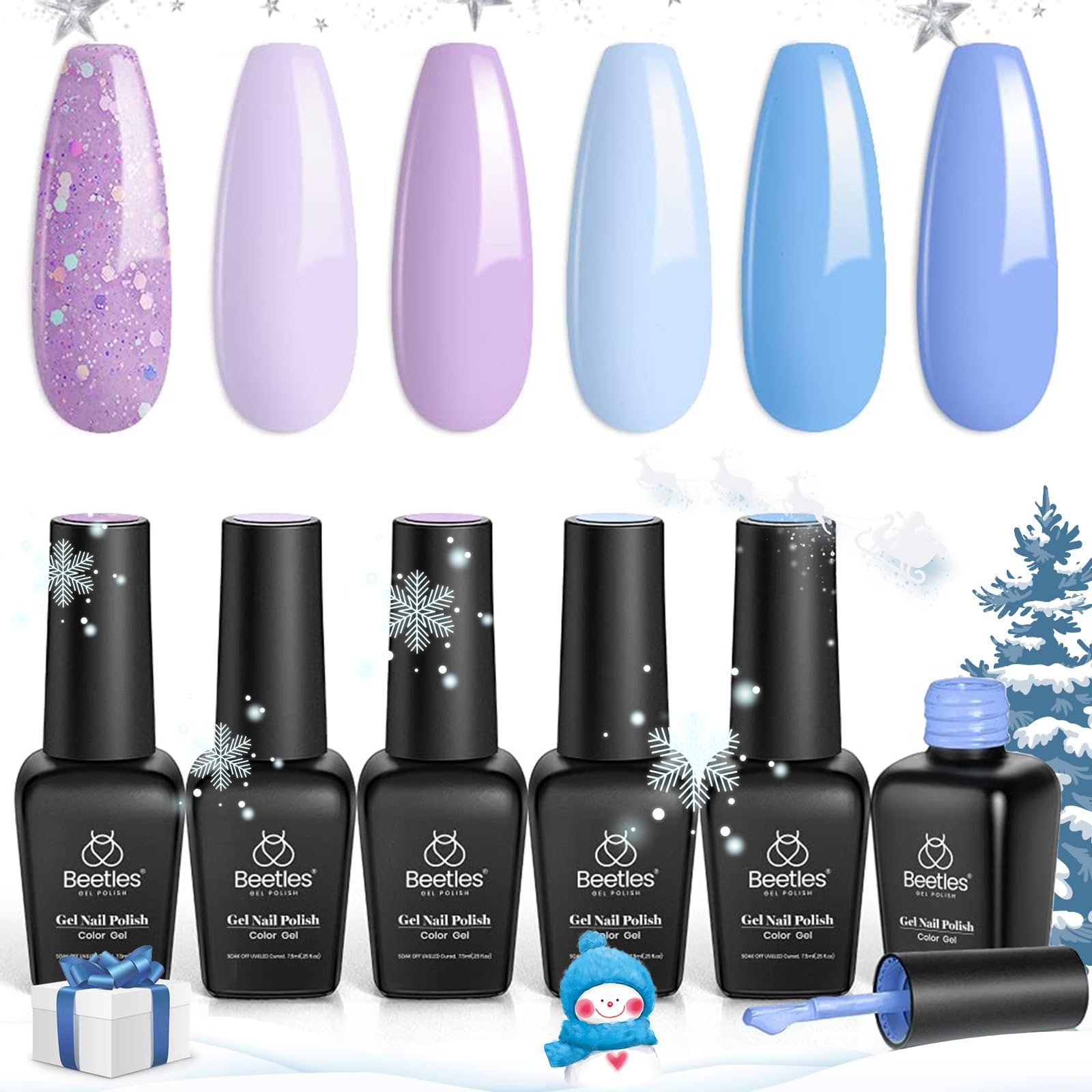 Beetles 6 Colors Gel Nail Polish Set - Glitter Sky Blue, Purple & Lavender UV LED Soak Off Gel Polish Kit for DIY Manicure | Salon Quality Nails at Home | Perfect for Parties, Weddings & Special Occasions