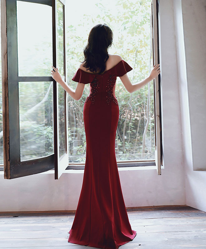Elegant Burgundy Off Shoulder Mermaid Prom Dress - Long Formal Evening Gown for Homecoming, Wedding, Party & Special Occasions