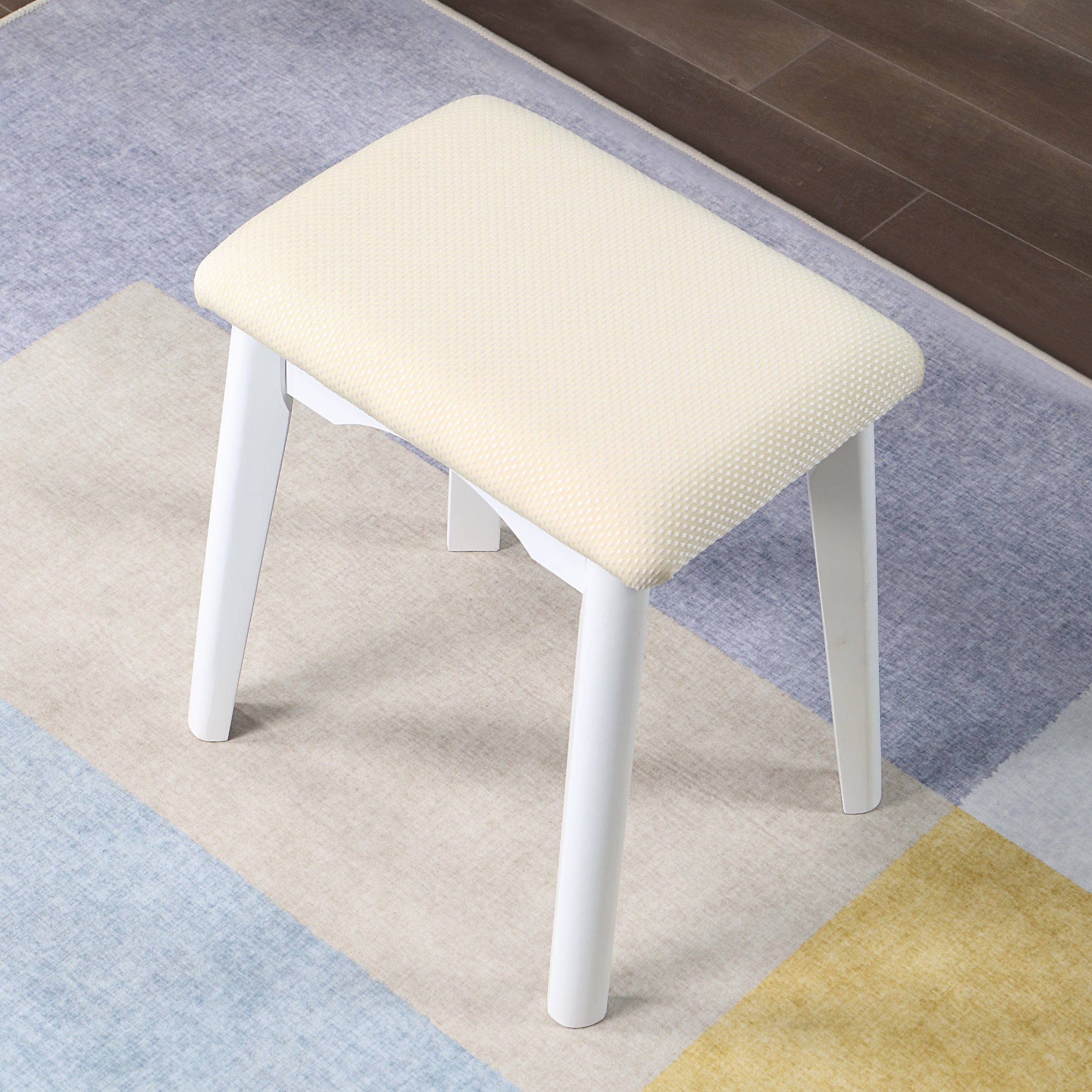 Roundhill Furniture Maly Contemporary Wood Vanity and Stool Set in White - Modern Dressing Table with Stool for Bedroom Makeup & Beauty Station