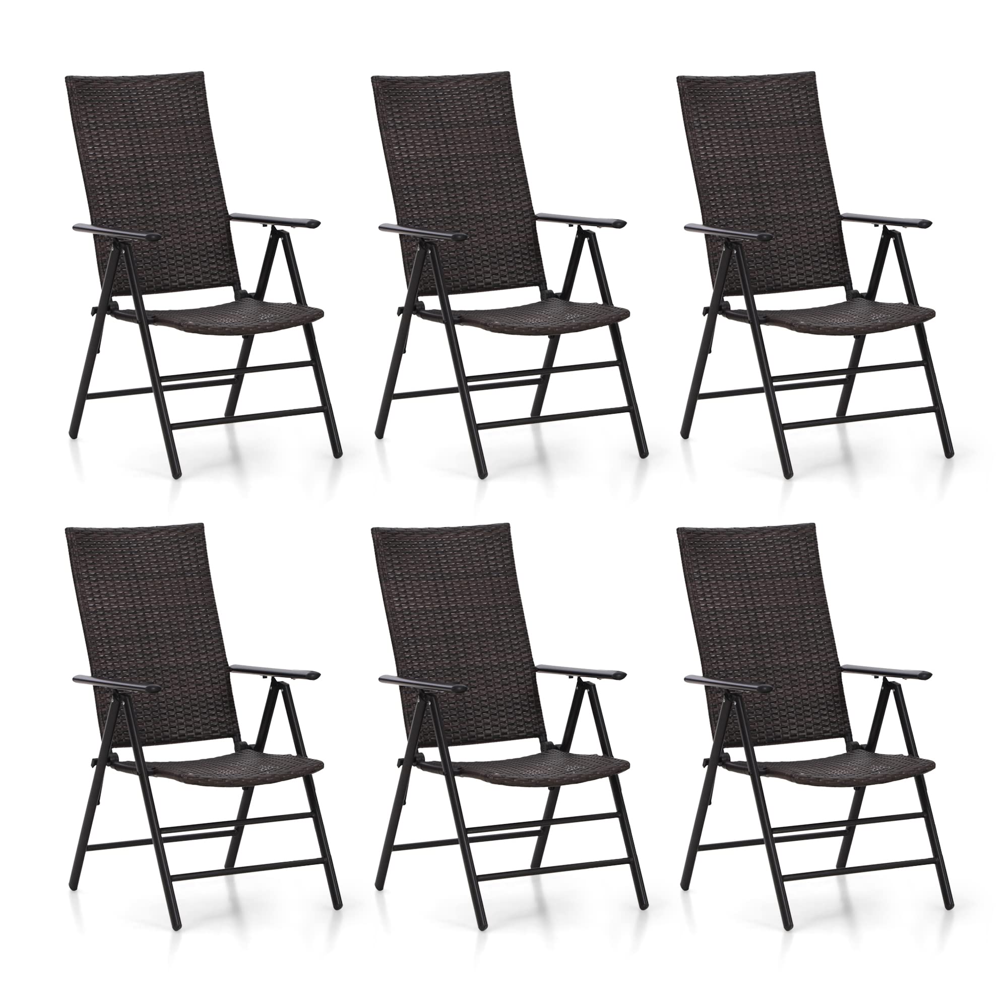 Sophia & William 6-Piece PE Rattan Patio Dining Chairs Set - Foldable, Portable Outdoor High Back Reclining Chairs with 7-Level Adjustable Backrest for Porch, Poolside, Balcony, Backyard - Perfect for Outdoor Dining, Lounging and Entertaining - Brown