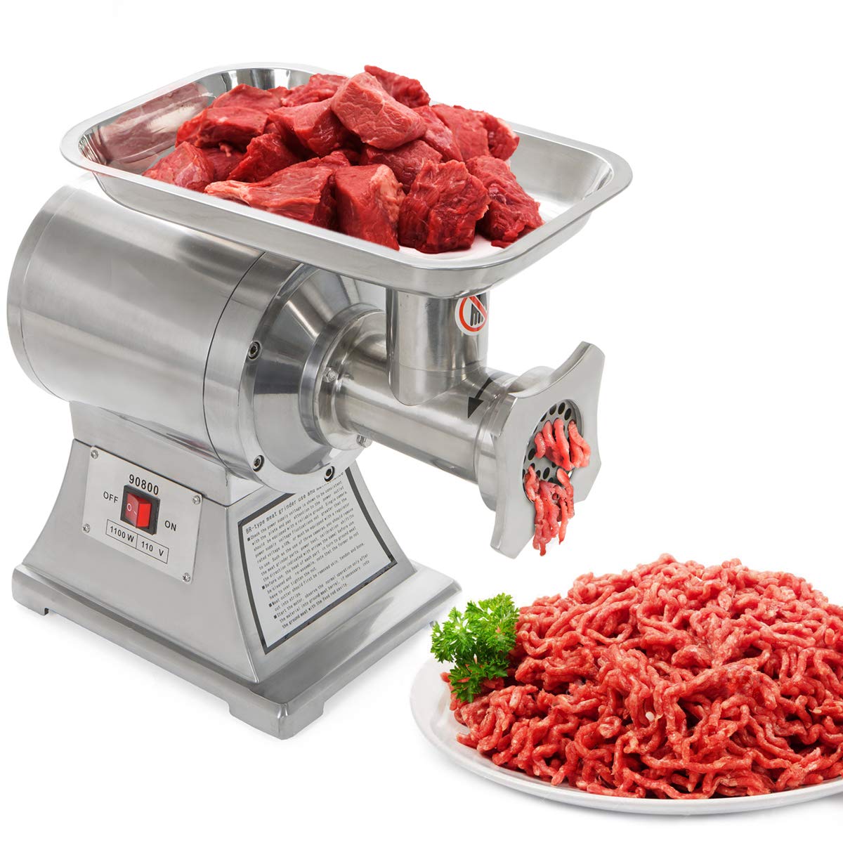 Barton 1100W Commercial #12 Electric Meat Grinder - Stainless Steel Mincer with Cutting Blades for Sausage Making & Food Processing - Perfect for Butcher Shops, Restaurants & Home Kitchens