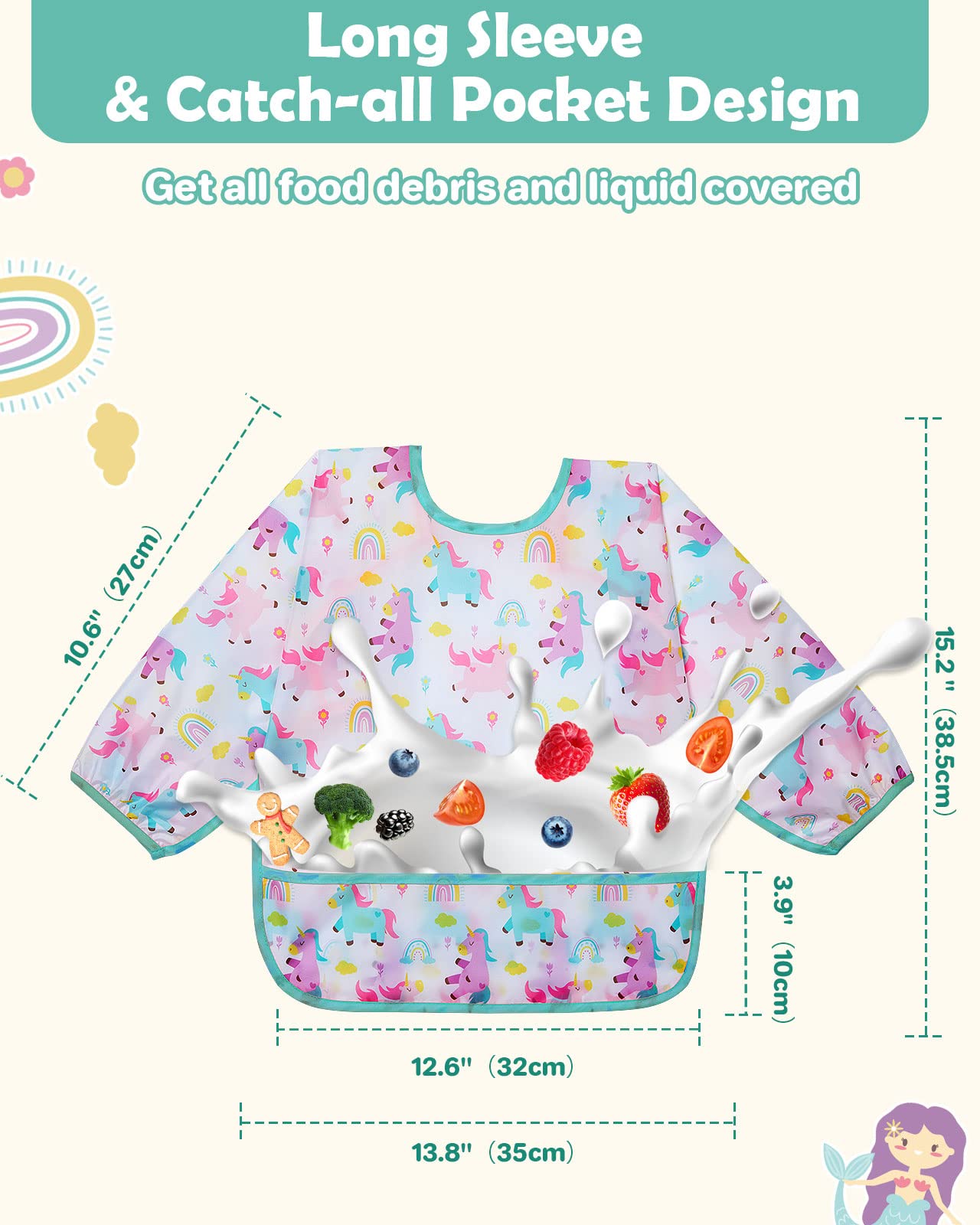 Lictin 3 Pack Baby Bibs for Boys & Girls - Waterproof Long Sleeve Toddler Bibs with Cute Designs - Perfect for Feeding, Mealtime & Messy Play