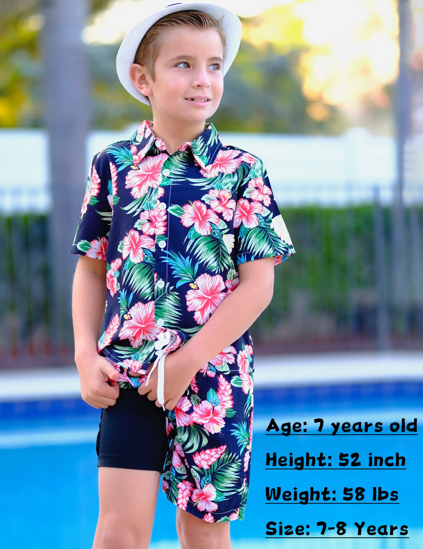 UNICOMIDEA Boys Hawaiian Shirt & Swim Trunks Set - Tropical Print 2-Piece Outfit for Kids 5-12 Years | Beach Vacation, Summer Party, Poolside Fun