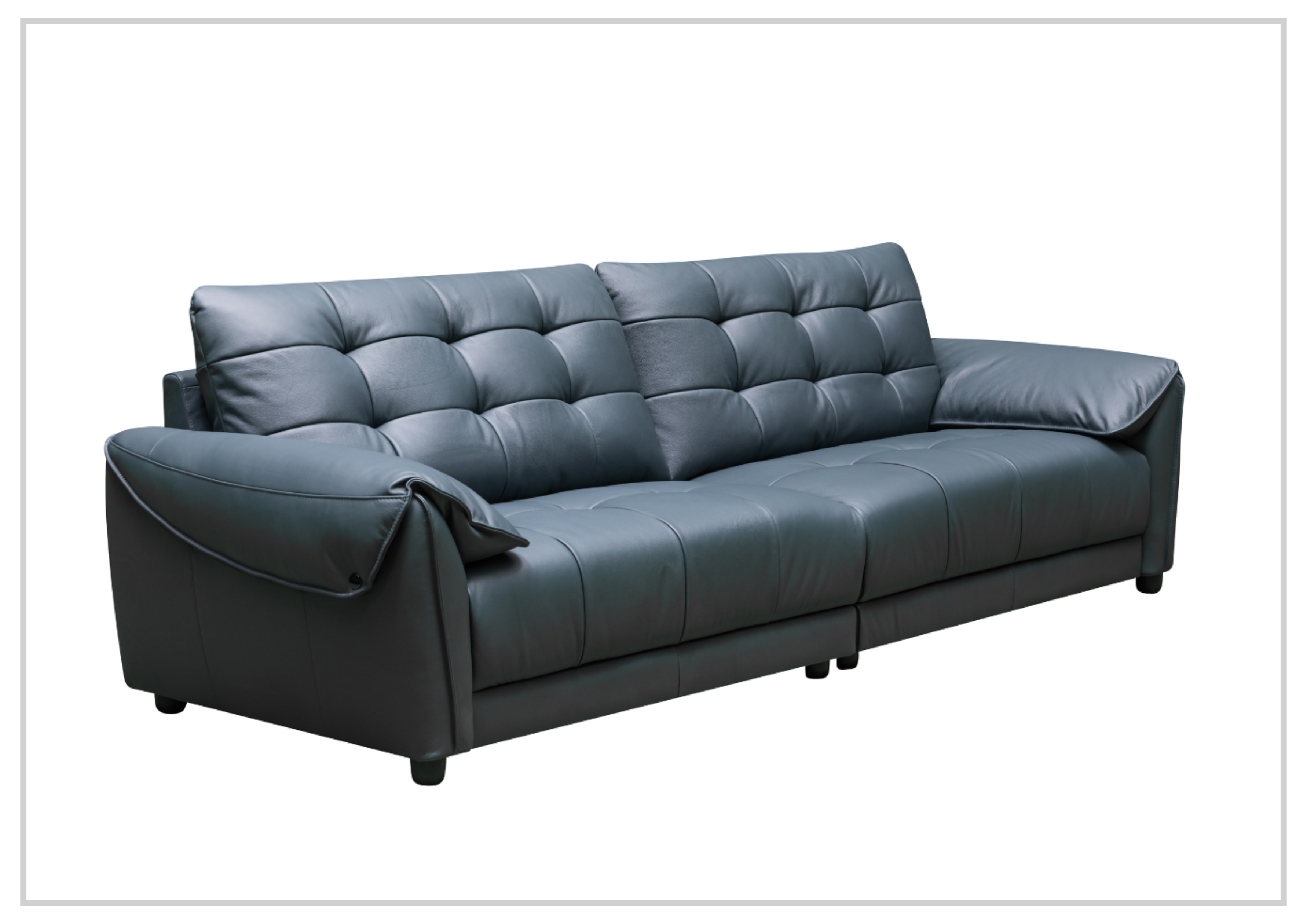 Klaussner Sofiano 2-Seater Blue Leather Sofa with Plush Back Support - Modern Living Room Furniture for Small Spaces & Apartments