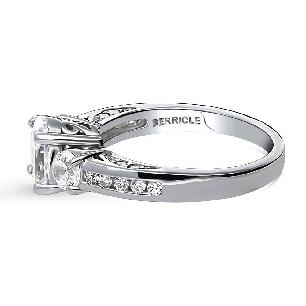 BERRICLE Sterling Silver 3-Stone Oval Cut Cubic Zirconia Engagement Ring for Women - 1.2 Carat CZ Wedding Promise Ring, Rhodium Plated, Size 4-10 - Perfect for Proposals, Anniversaries & Special Occasions