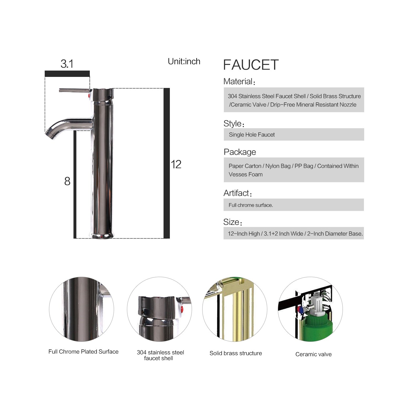 ARTETHYS Modern Chrome Bathroom Vessel Sink with Faucet Combo - 1.5 GPM Water-Saving Pop-Up Drain - Frosted Tempered Glass Vanity Sink for Contemporary Bathrooms & Powder Rooms