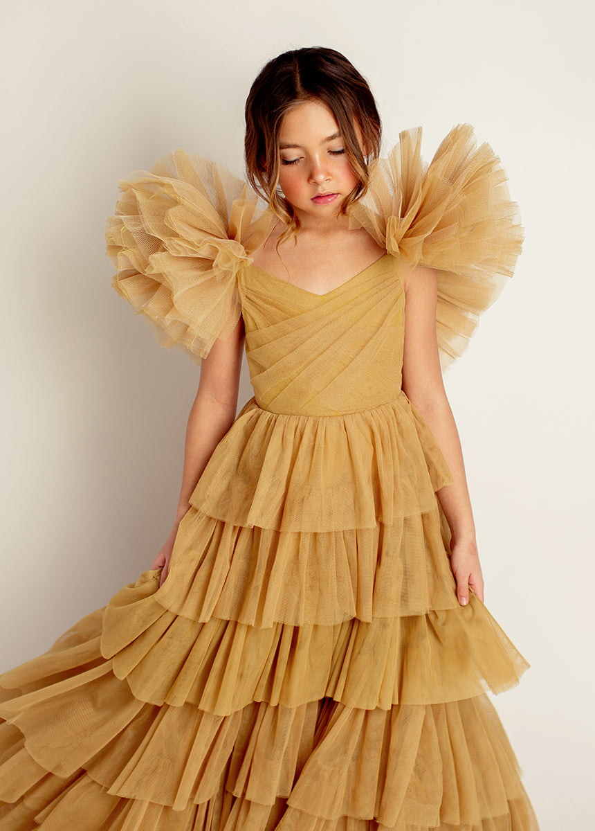 Briony Impact Dress in Butterscotch - Elegant A-Line Midi Dress for Women | Perfect for Weddings, Parties & Special Occasions