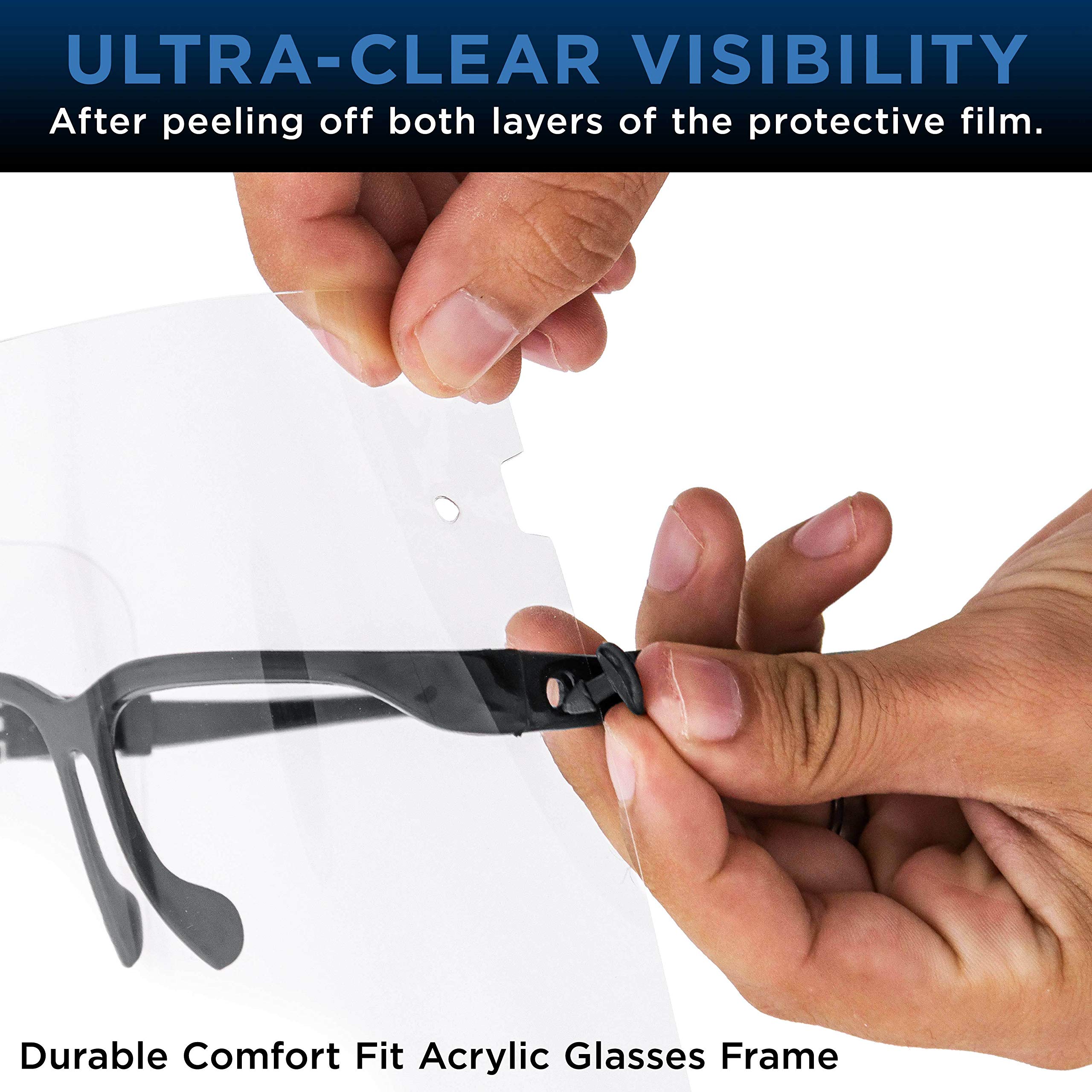 TCP Global Salon World Safety Face Shields with Black Glasses Frames (20 Packs of 25) - Ultra Clear Full Face Protection for Eyes, Nose & Mouth - Anti-Fog PET Plastic Shields - Ideal for Salon, Healthcare & Industrial Use
