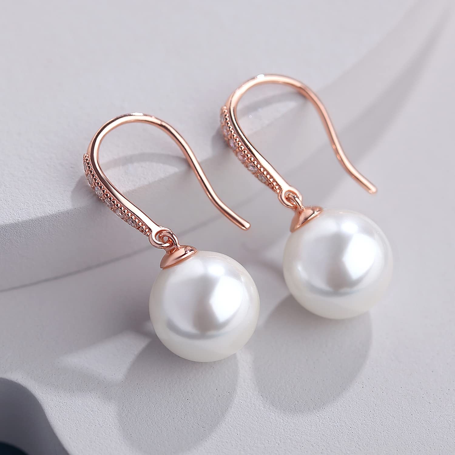 925 Sterling Silver Pearl Dangle Earrings for Women - 8MM-10MM Freshwater Pearl Drop Earrings with Diamond Accents | Elegant Jewelry Gift for Wedding, Party & Special Occasions