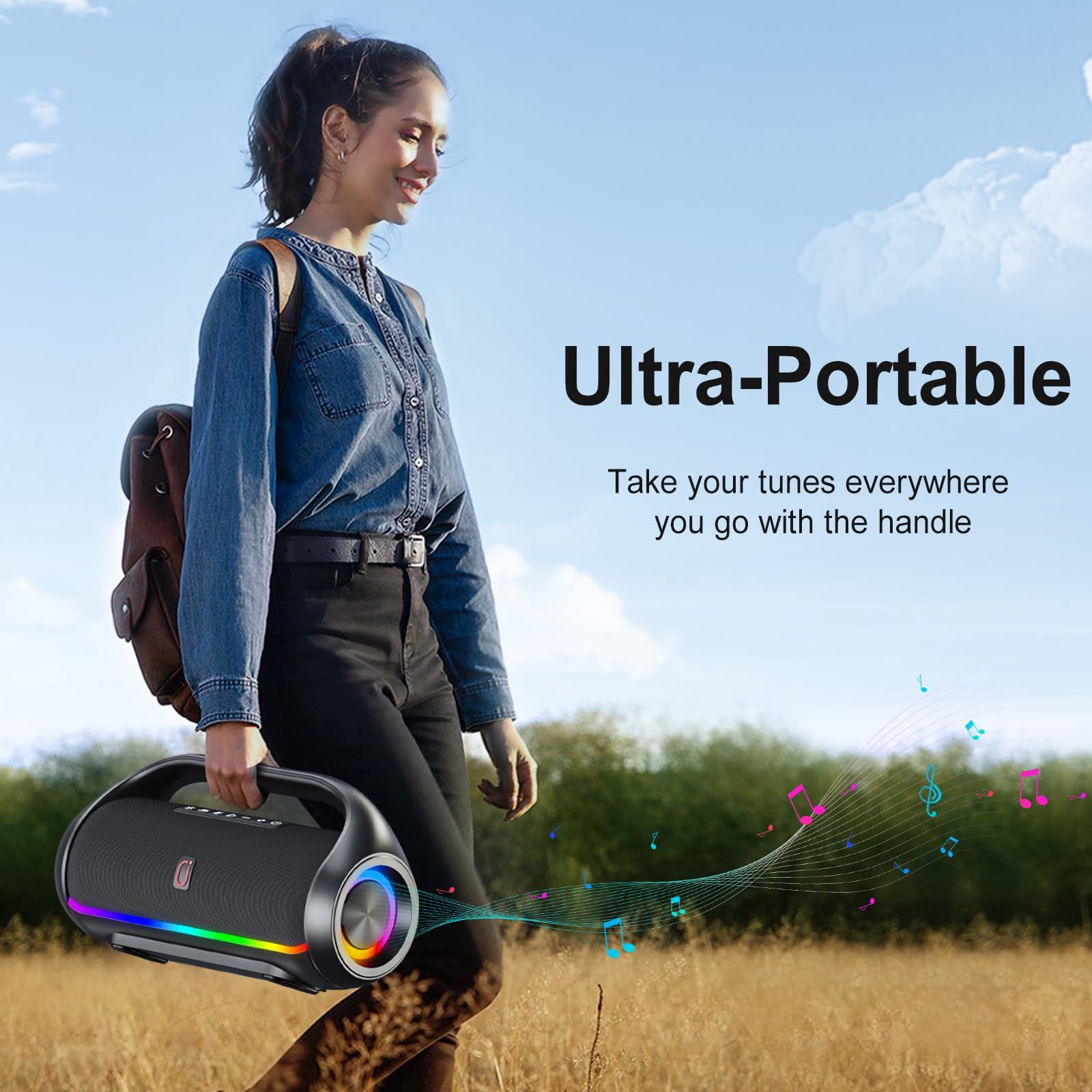 HWWR Portable Bluetooth Speaker with 2 Wireless Mics - IPX5 Waterproof, Deep Bass & LED Lights - Loud Stereo Speaker for Outdoor, Indoor, Home Parties, Hiking, Camping - Perfect for Backyard BBQs, Beach Trips & Poolside Gatherings