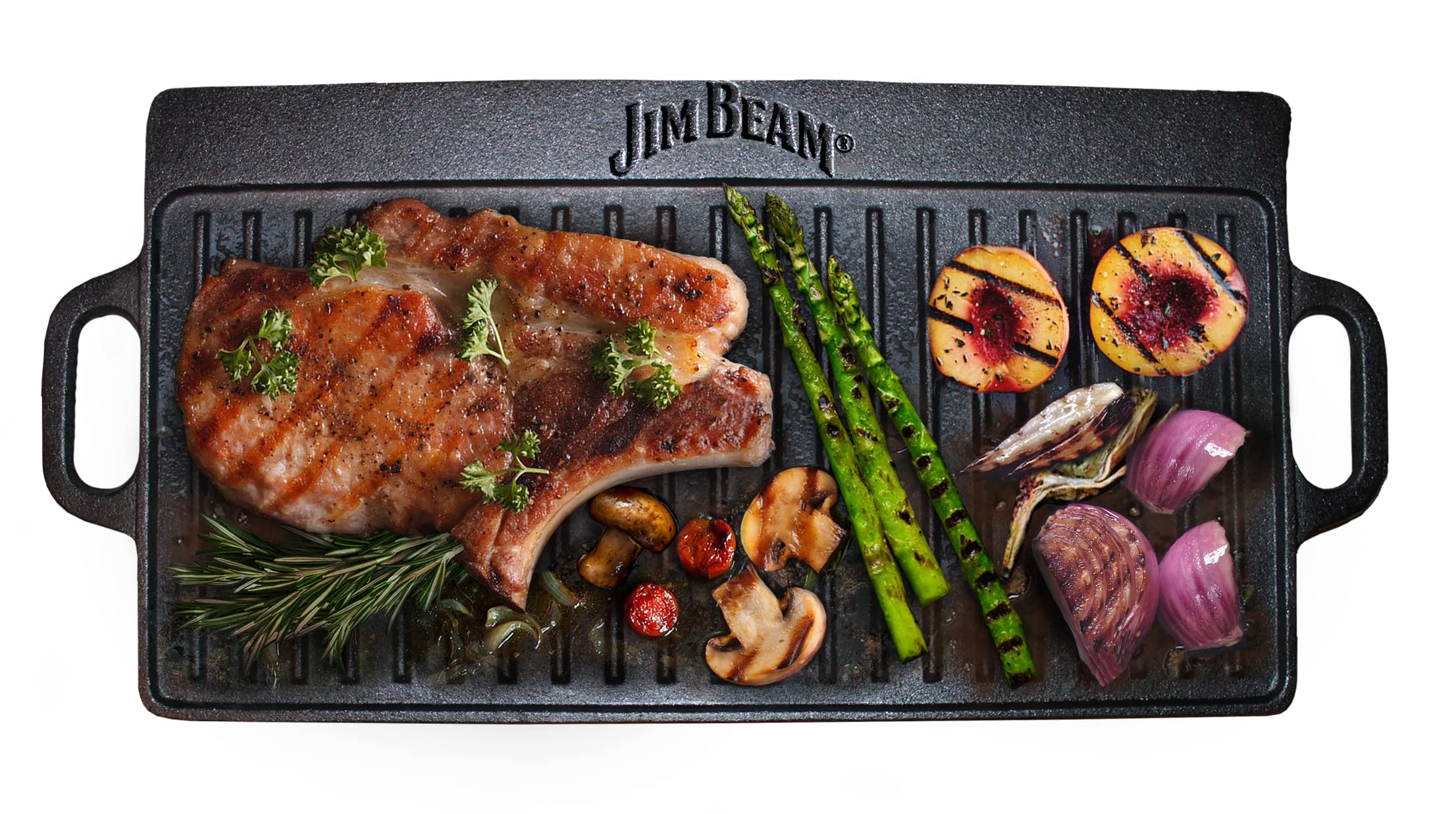 Jim Beam Heavy Duty Double Sided Cast Iron Griddle Pan - 20