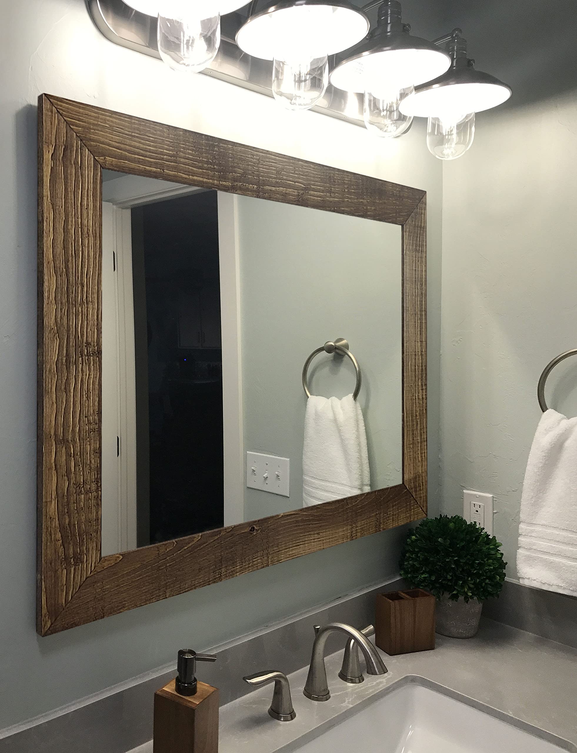 Handmade Shiplap Rustic Wood Framed Mirror - Reclaimed Barnwood Style Wall Decor for Bathroom Vanity & Living Room - 20 Stain Colors Including Special Walnut - Large USA-Made Mirror for Farmhouse & Rustic Home Decor