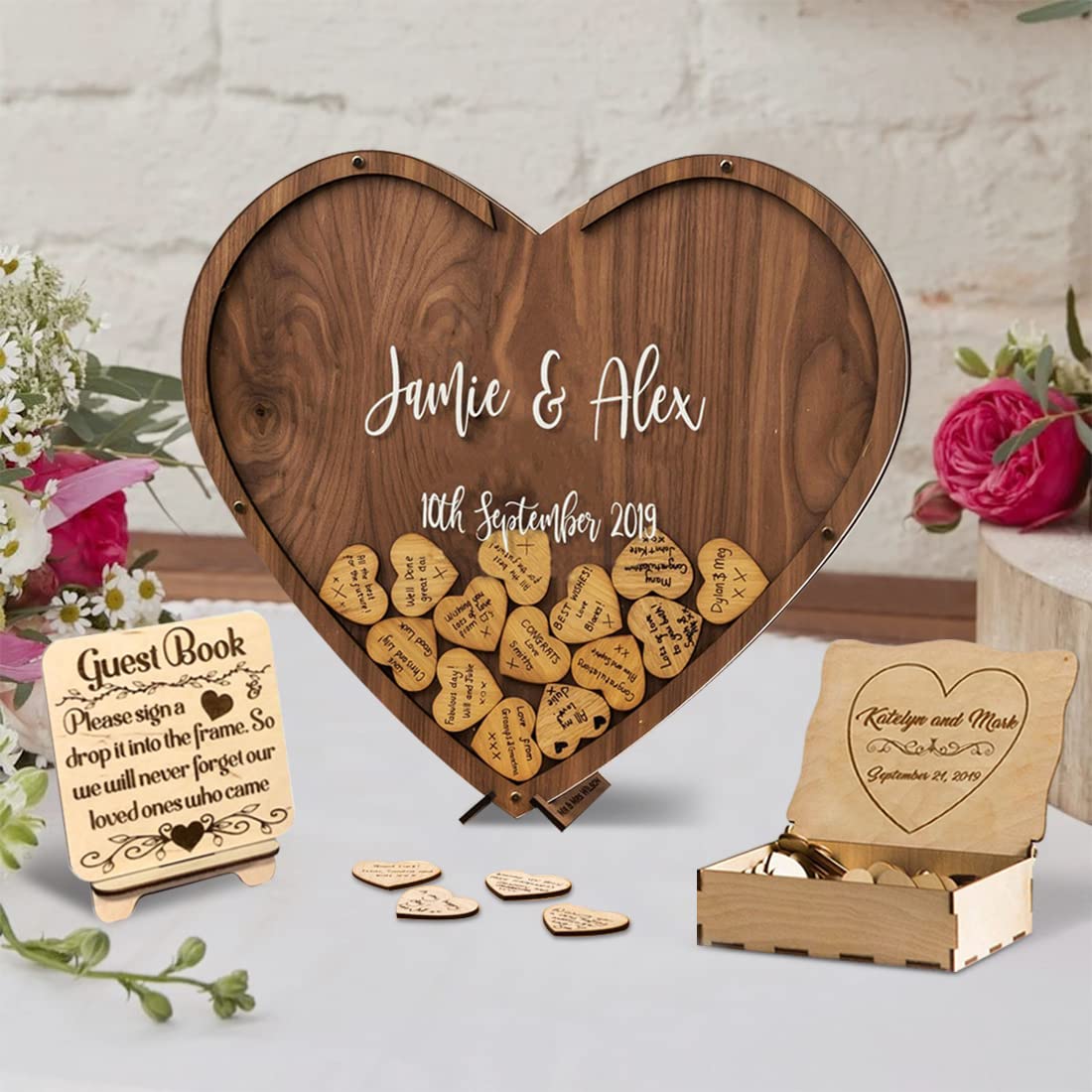 Personalized Heart Wedding Guest Book Alternative - Unique Guest Book Frame with Hearts for Wedding Reception Decorations - Perfect for Bridal Showers, Anniversaries, and Romantic Events