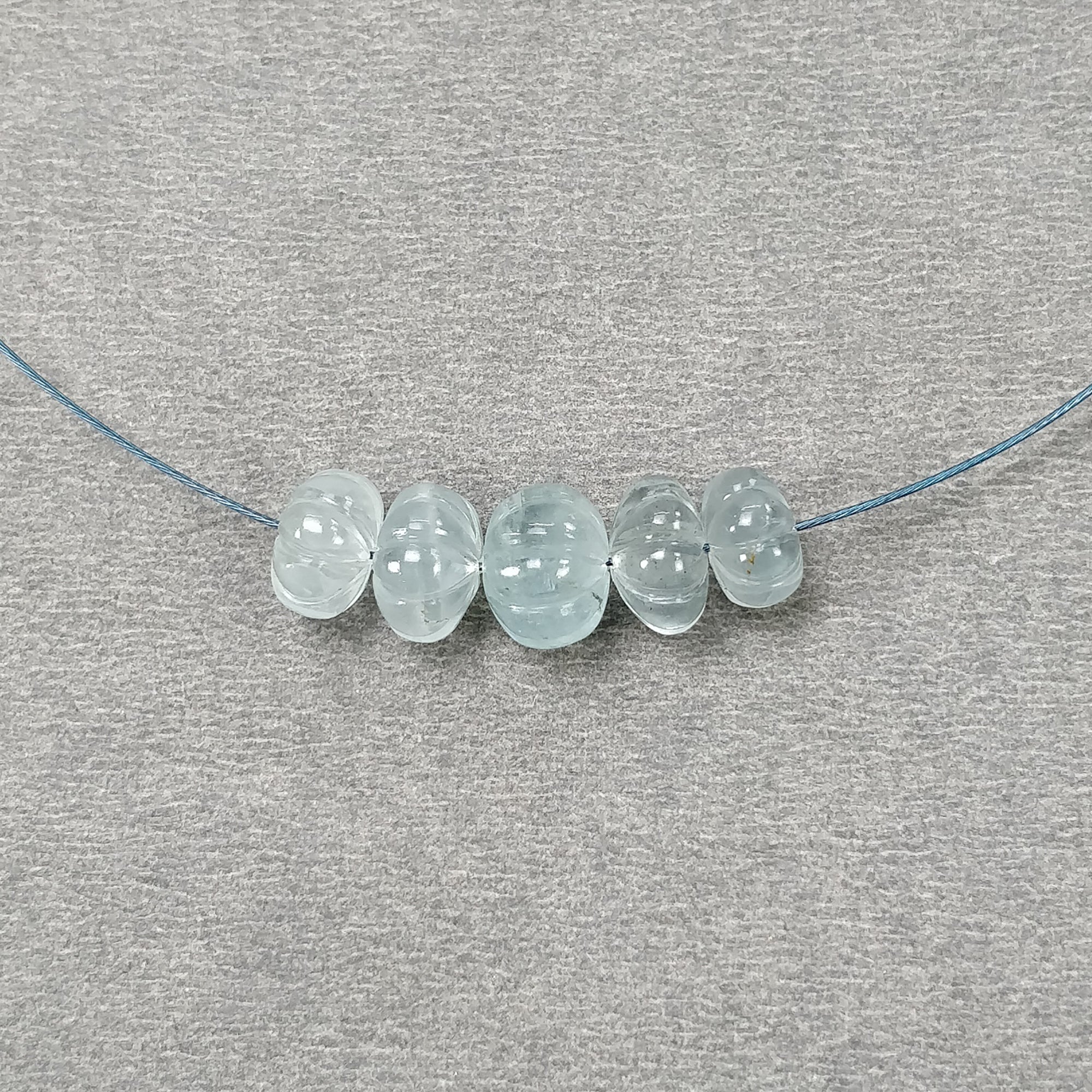 Natural Untreated Blue Aquamarine Gemstone Loose Beads - 13.65cts Hand Carved Rondelle Beads (9mm & 7.5mm, 5pcs) for Jewelry Making, DIY Crafts, and Healing Crystal Bracelets
