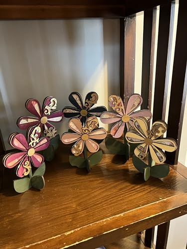 Handmade Boho Wood Flower Table Decor - Spring Colorful Gold Flourish Small Size (Berry) - Perfect for Boho Home Decor, Wedding Centerpieces & Farmhouse Tables