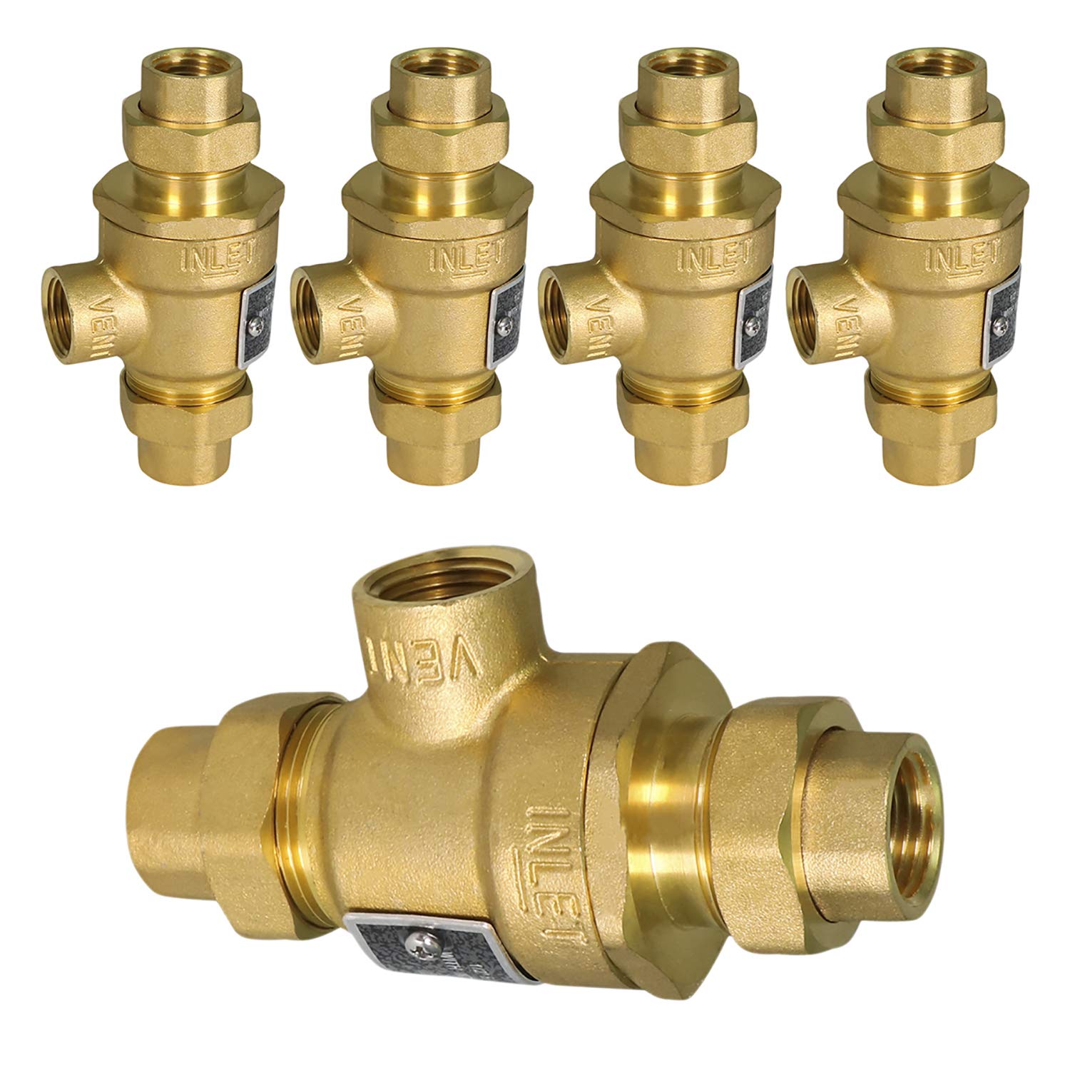 190U012-5 Midline Backflow Preventer Valve - 1/2 Inch FIP Connections, Cast Iron & Brass Construction (5-Pack) for Hydronic Heating Systems | Perfect for Boiler Protection & Water Circulation Safety