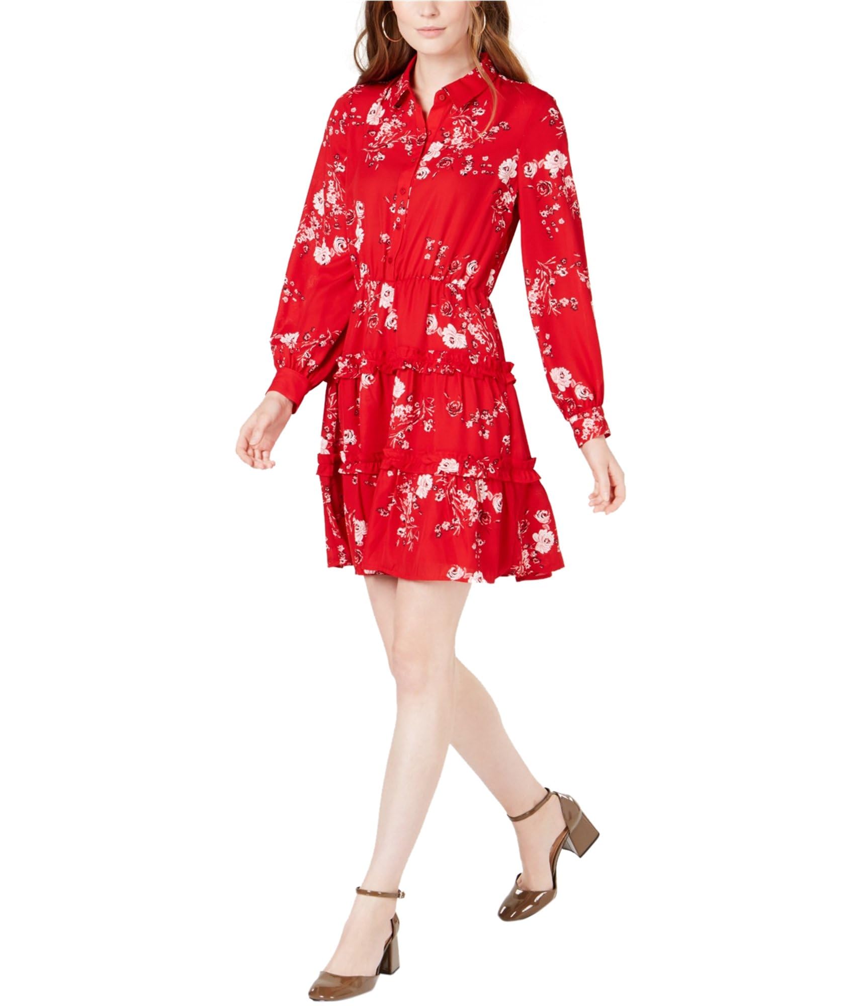 Maison Jules Women's XXL Printed Ruffled Shirtdress - Red Ladybug Floral Garden Party Dress for Summer Outdoor Events & Casual Wear