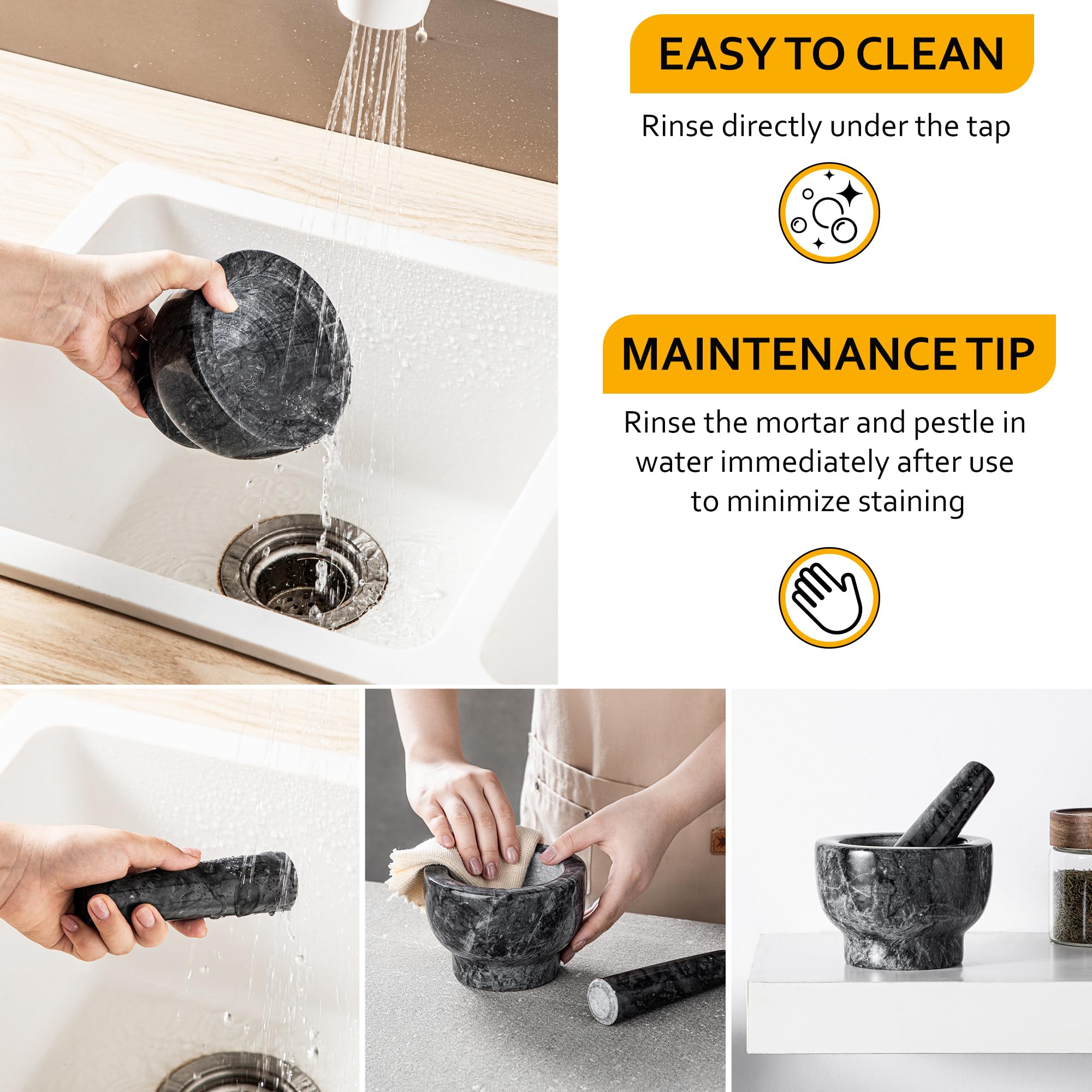 Velaze Marble Mortar and Pestle Set - 5.1 Inch Natural Stone Spice Grinder & Crusher for Herbs, Pills, Pesto - 1.25-Cup Capacity Heavy Duty Kitchen Tool for Grinding, Mixing & Crushing - Perfect for Cooking, Baking & Herbal Remedies