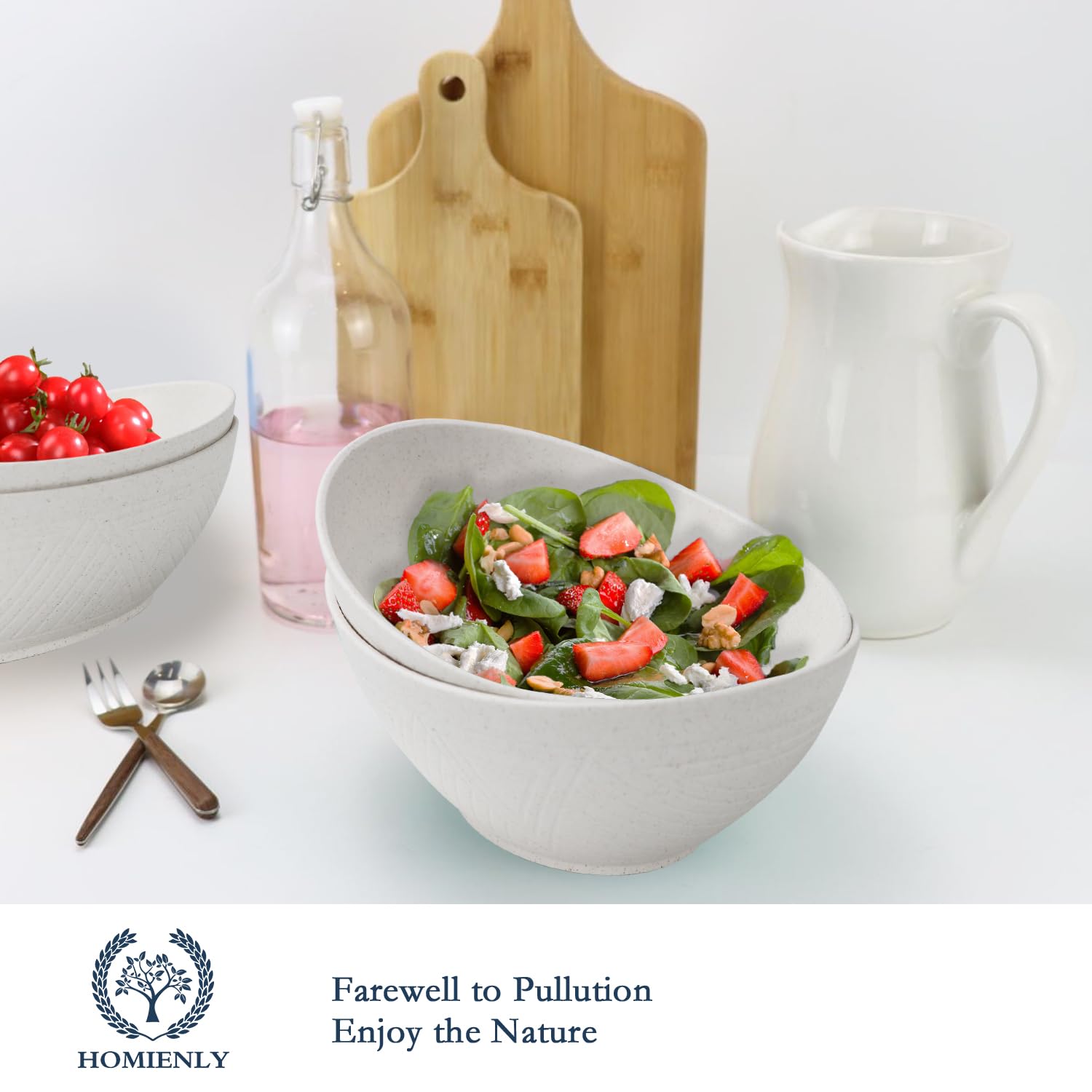 Homienly 9.6 Inch Large Serving Bowls Set of 4 - 60 Oz Oval Dishes for Salad, Pasta & Side Dishes - Microwave & Dishwasher Safe White Porcelain Bowls - Perfect for Wedding Parties, Family Dinners & Entertaining Guests