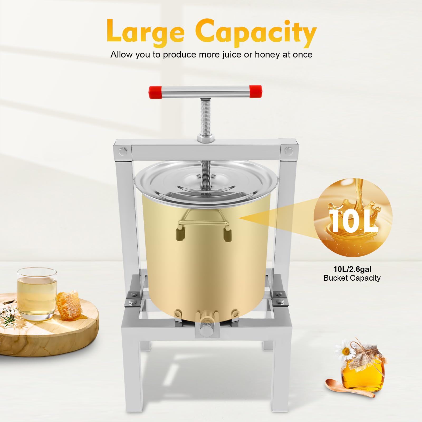 10L Stainless Steel Manual Honey Press Extractor - Beekeeping Equipment for Beeswax & Fruit Juice Extraction | Perfect for Home Brewing, Cider Making & Wine Production