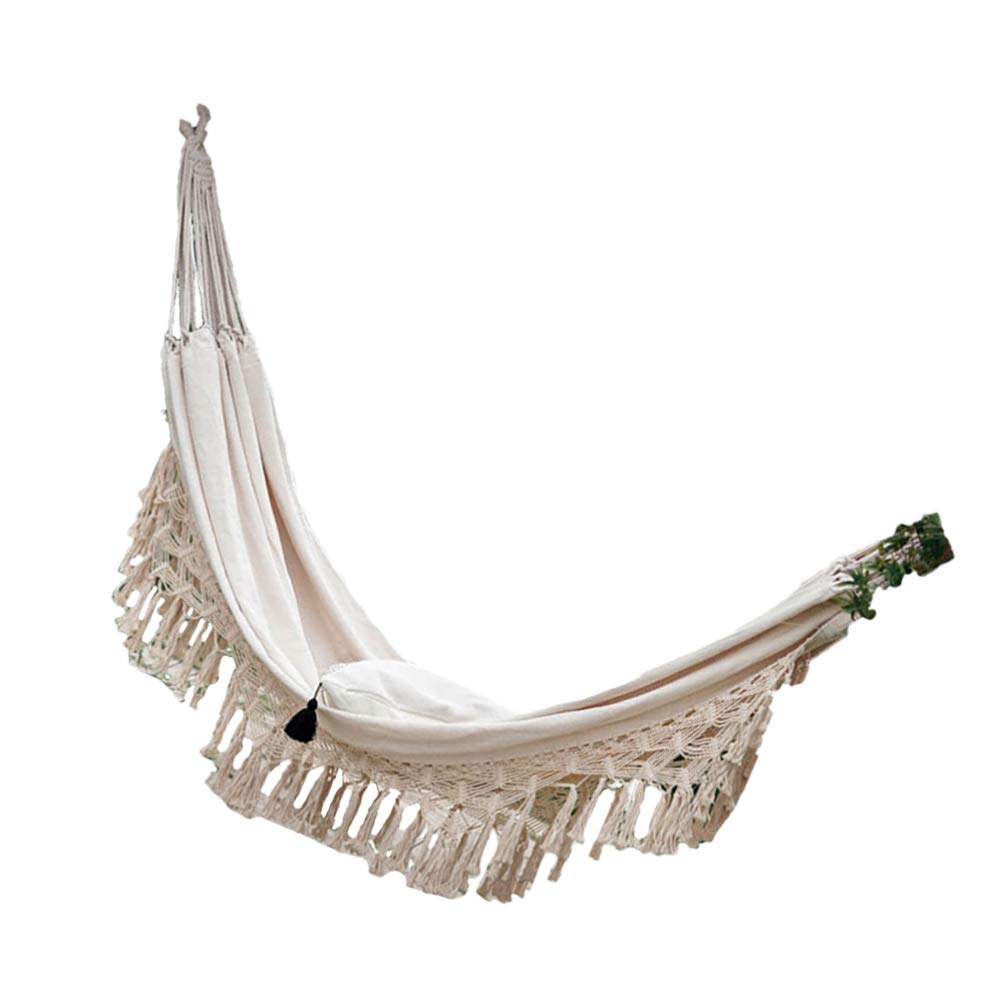 **YARDWE Portable Hammock Stand with Cotton Tassels - 200X150cm Macrame Hammock Bed for Two, Garden, Backyard, Patio - Perfect for Relaxing, Lounging & Outdoor Napping**