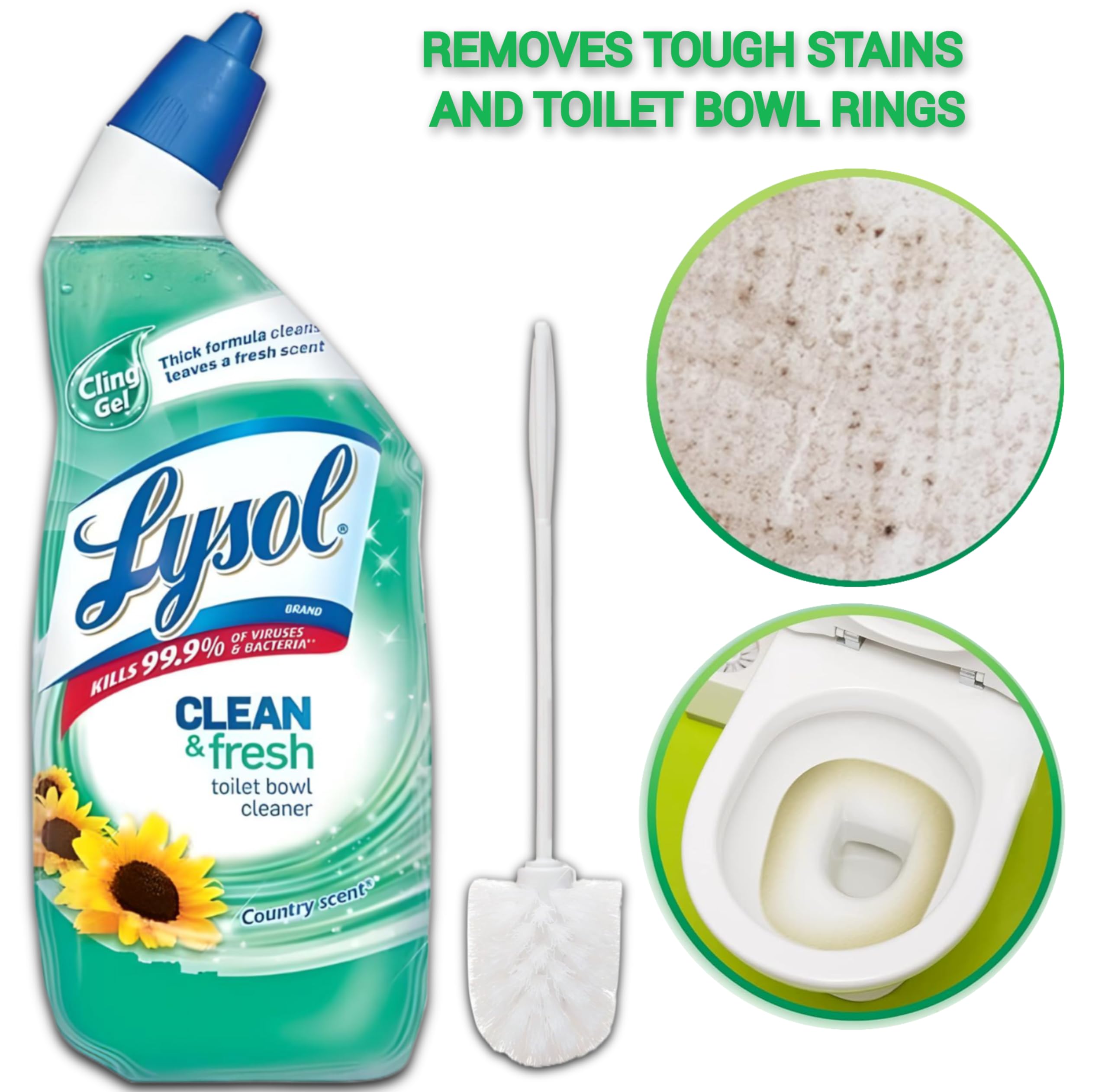 Lysol Power Bathroom Foamer 32oz & Toilet Cleaner 24oz Bundle with Toilet Brush & 2 Microfiber Cloths | Island Breeze & Country Scent | Complete Bathroom Cleaning Kit for Home, Hotel, and Office Use