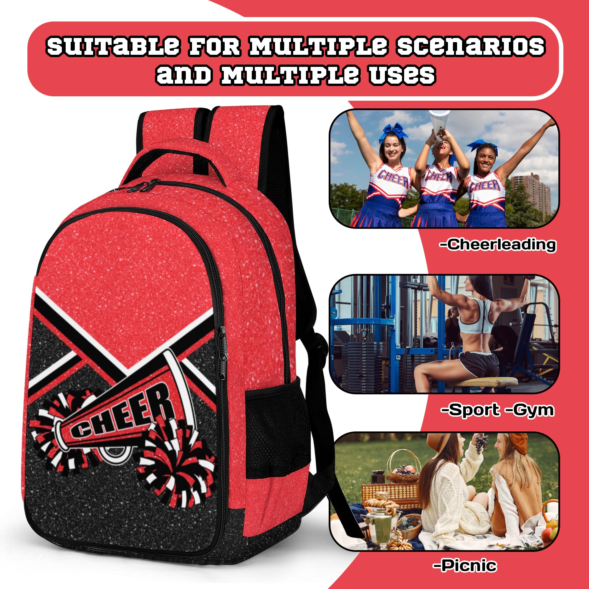 Cheerleader Backpack for Women & Teams - Durable Cheerleading Sports Bag with Adjustable Straps (Red) - Perfect for Gym, Practice, Competitions & School