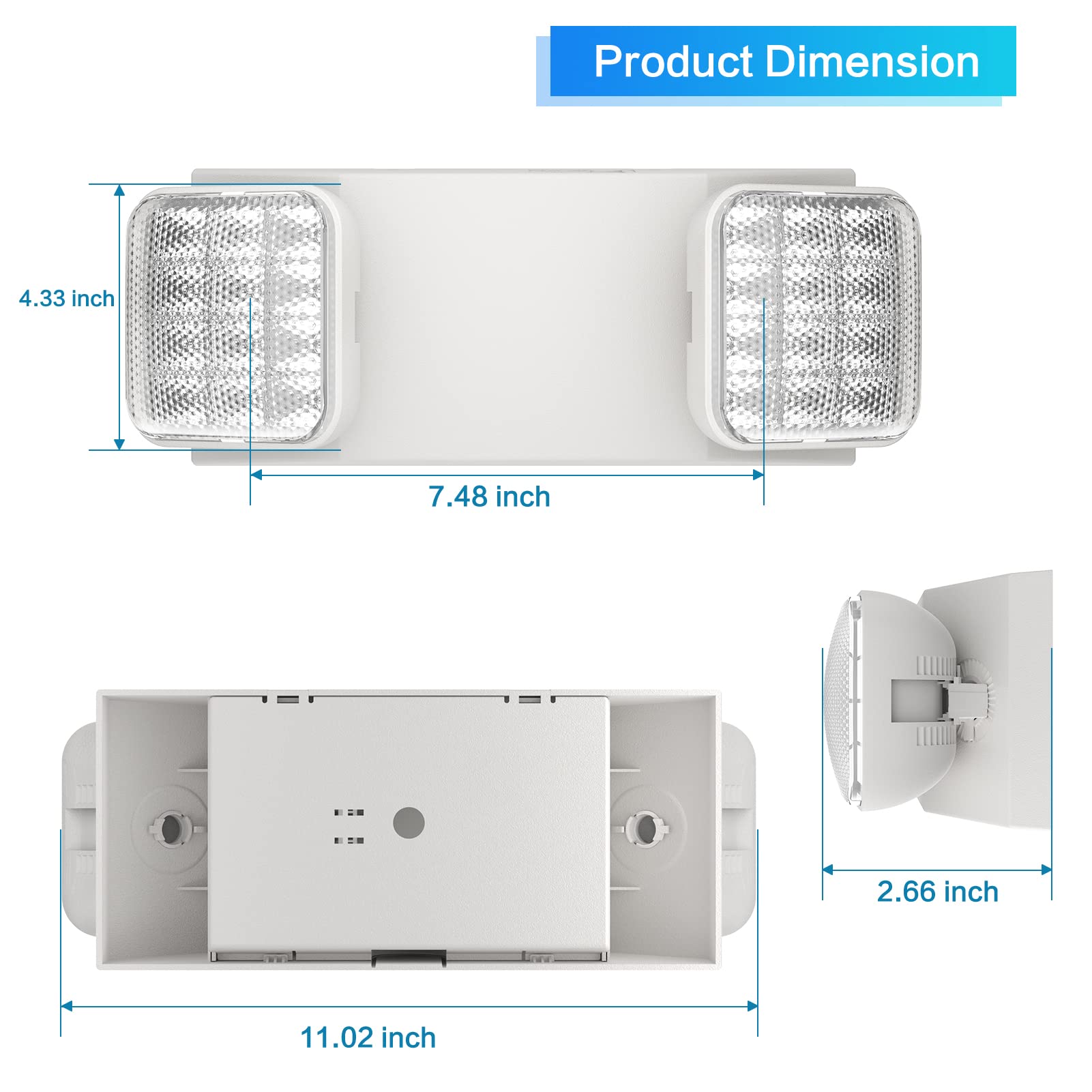 SPECTSUN 4-Pack White Emergency Lights with Battery Backup - Commercial & Home Use LED Emergency Light Fixtures for Power Outages, Safety Signs, Stairwells & Exit Routes
