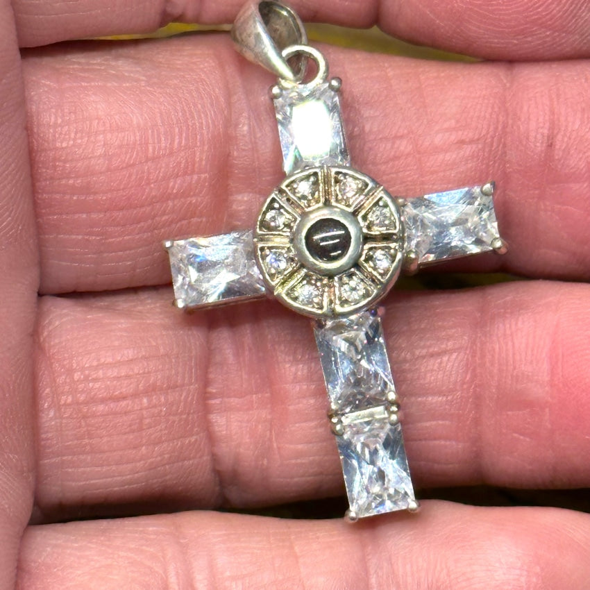 Vintage Cubic Zirconia Lord's Prayer Stanhope Cross Pendant Necklace - Religious Jewelry Gift for Women, Baptism, First Communion & Confirmation