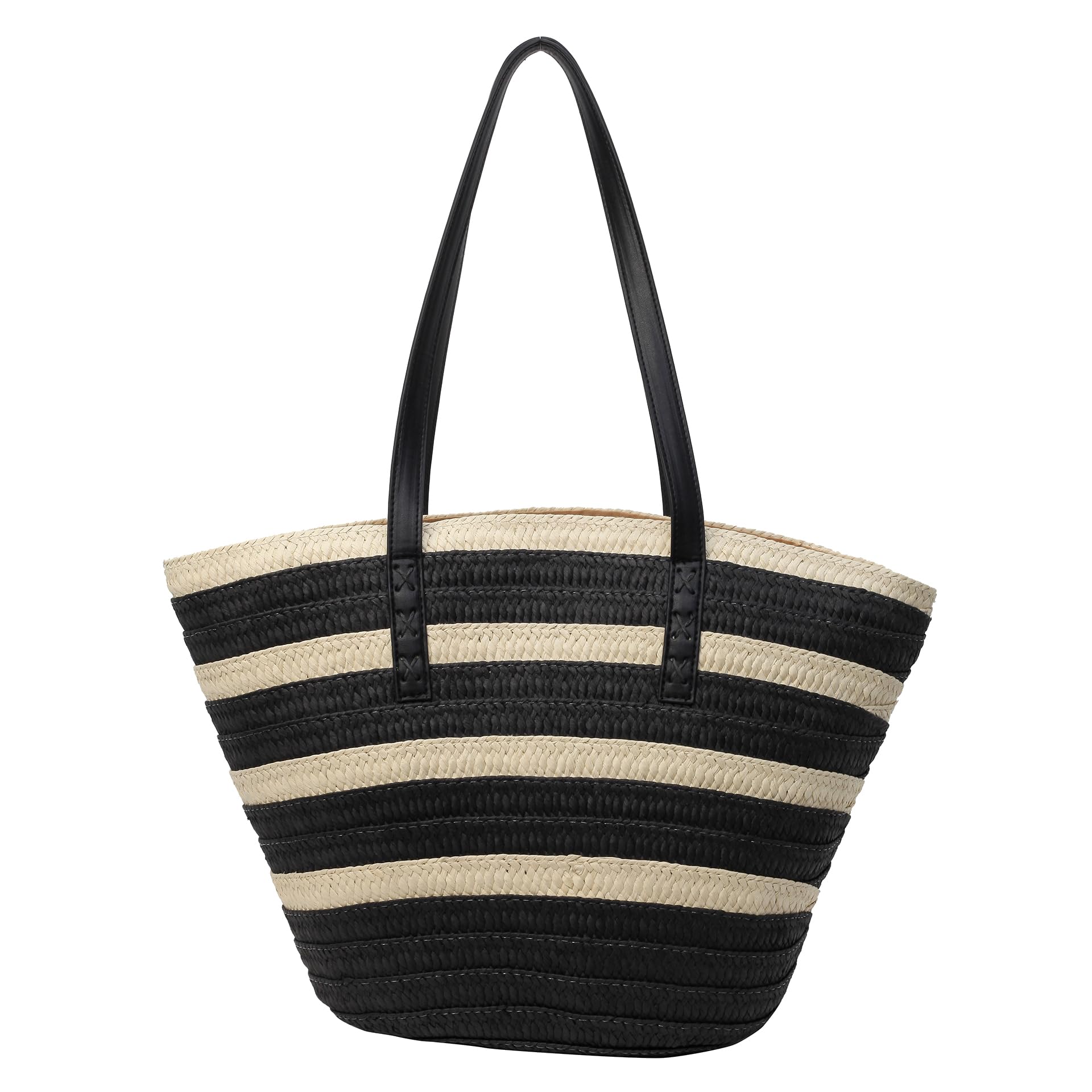 Rejolly Straw Tote Bag for Women - Large Woven Beach Bag with Zipper & Leather Handle - Perfect for Summer Vacation, Shopping, and Outdoor Activities