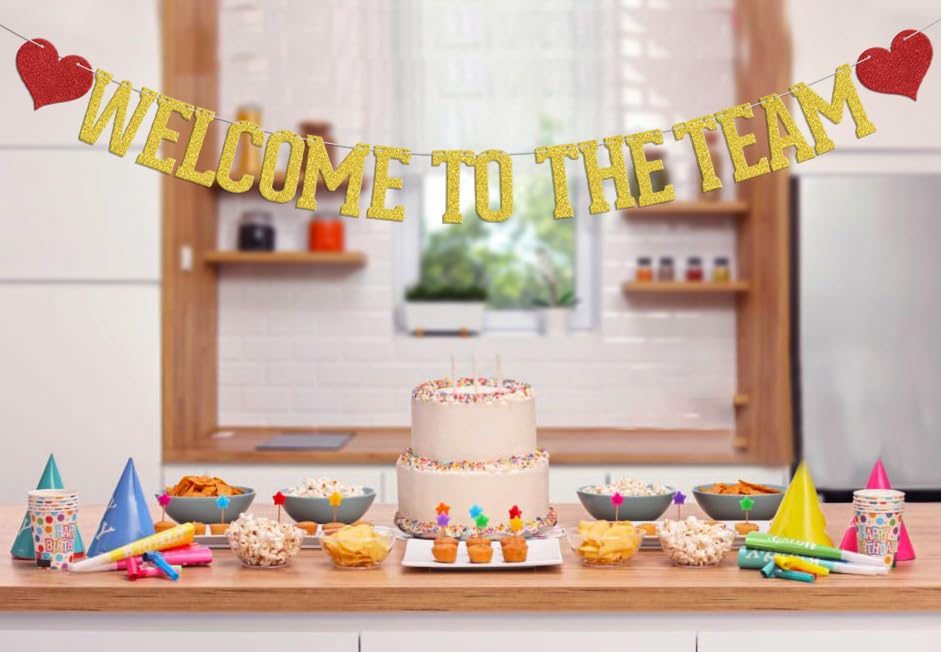 Welcome to The Team Banner - New Employee Party Decorations, Office & School Team Building Supplies - Gold Inspirational Banner for Work Celebrations & Motivational Events