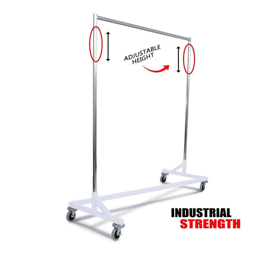 Only Hangers Heavy Duty Z-Shaped Garment Rack with Adjustable Height & Decorative White Base - Perfect for Retail Stores, Boutiques & Home Closet Organization
