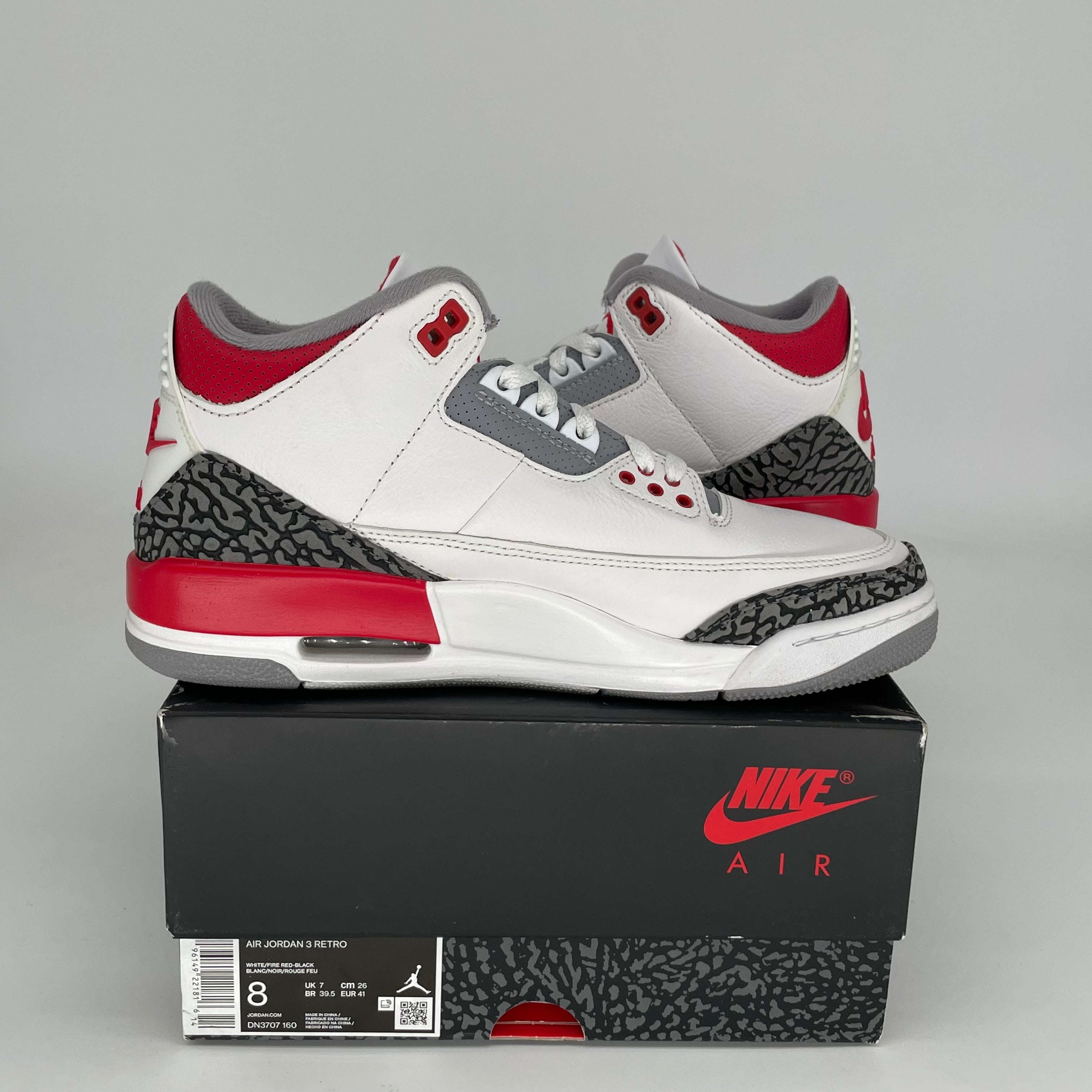 AIR JORDAN 3 Retro Fire Red Men's Basketball Shoes Size 8 DN3707-160 - Perfect for Streetwear & Court Performance