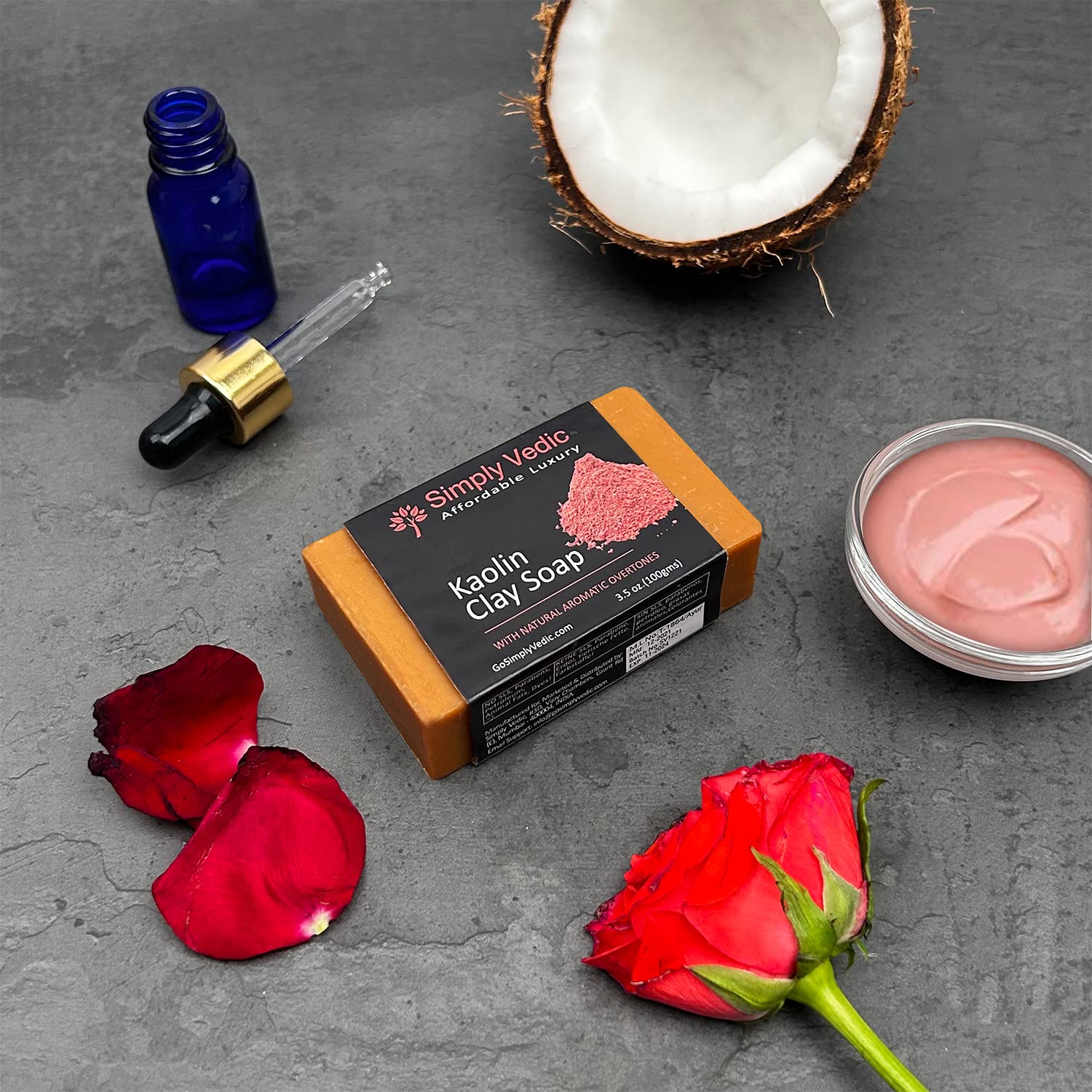Simply Vedic Kaolin Clay Cold Pressed Soap Bar - Organic Natural Deep Exfoliating & Detoxifying Face & Body Cleanser | Handmade Sulfate-Free, Paraben-Free for All Skin Types | Men & Women | Perfect for Acne-Prone Skin & Daily Detox Routine (100g)