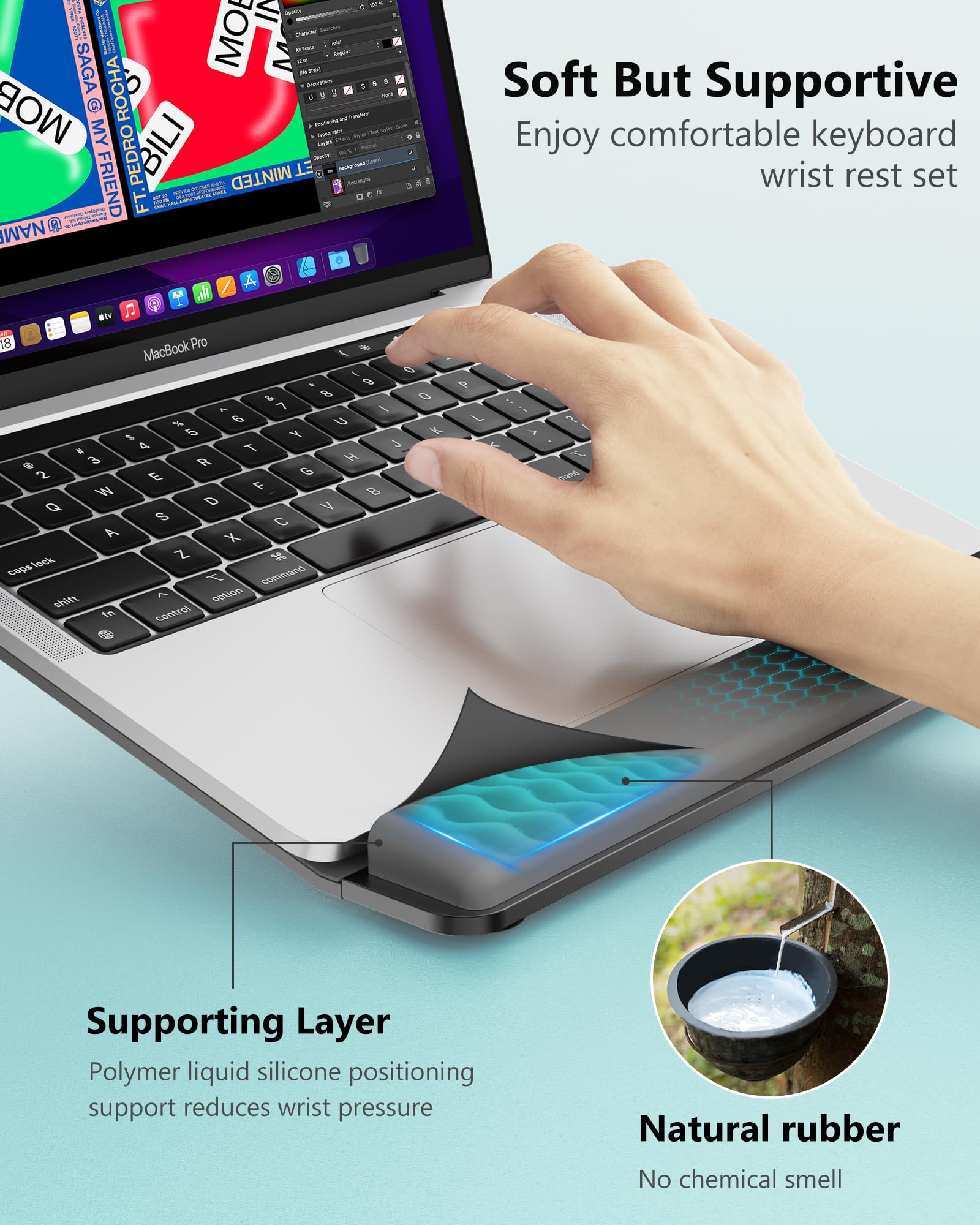 Ergonomic Laptop Stand for Desk with Detachable Wrist Support - Adjustable Computer Riser Holder for MacBook Air Pro, HP, Dell, XPS (10-17 Inch) - Black | Perfect for Home Office, Gaming & Workspace Setup