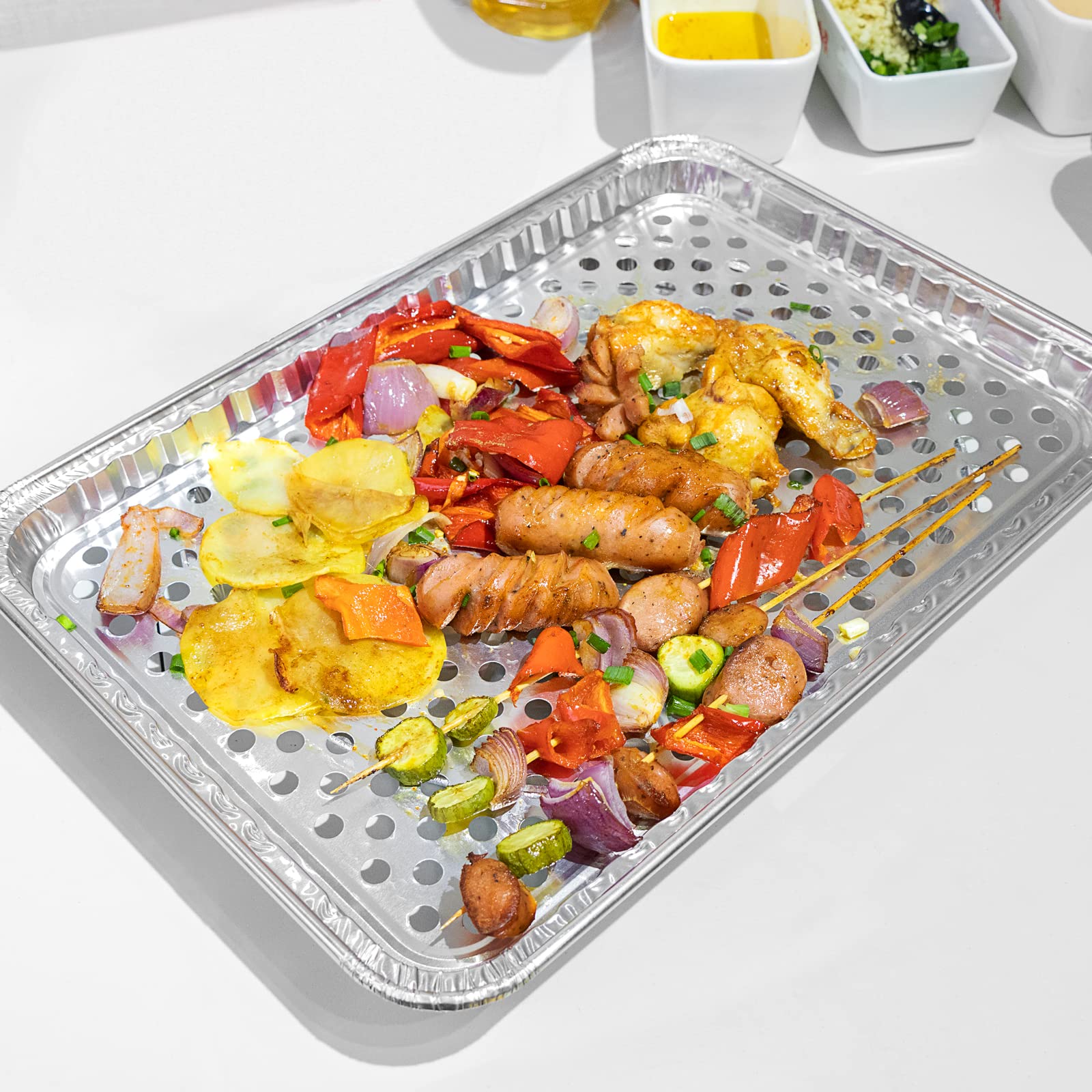 15 Pack Disposable Aluminum Foil Grill Topper Pans - Non-Stick BBQ Grill Grate Liners for Outdoor Cooking, Camping & Backyard Parties | Prevents Food from Falling & Sticking | Perfect for Grilling Burgers, Steaks, Vegetables & Seafood