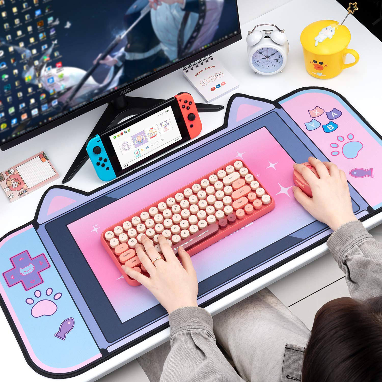 YOCORE Cat Ear Mouse Pad - Large Non-Slip Rubber Base Desk Mat for Gaming & Office Work - Easy to Clean Laptop Mousepad for PC, Mac, Home & Office Use