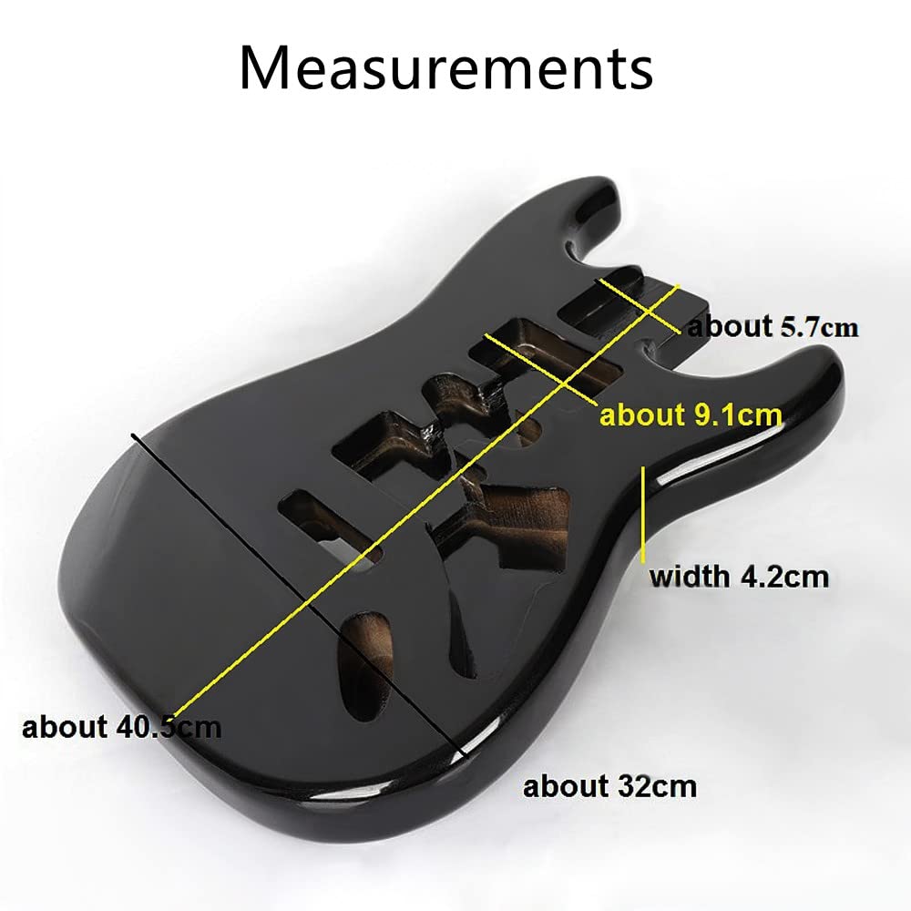 Fender Strat Electric Guitar Body - DIY Poplar Wood HSH Replacement Body with Black Glossy Finish | Perfect for Guitar Upgrades, Custom Builds & Repair Projects