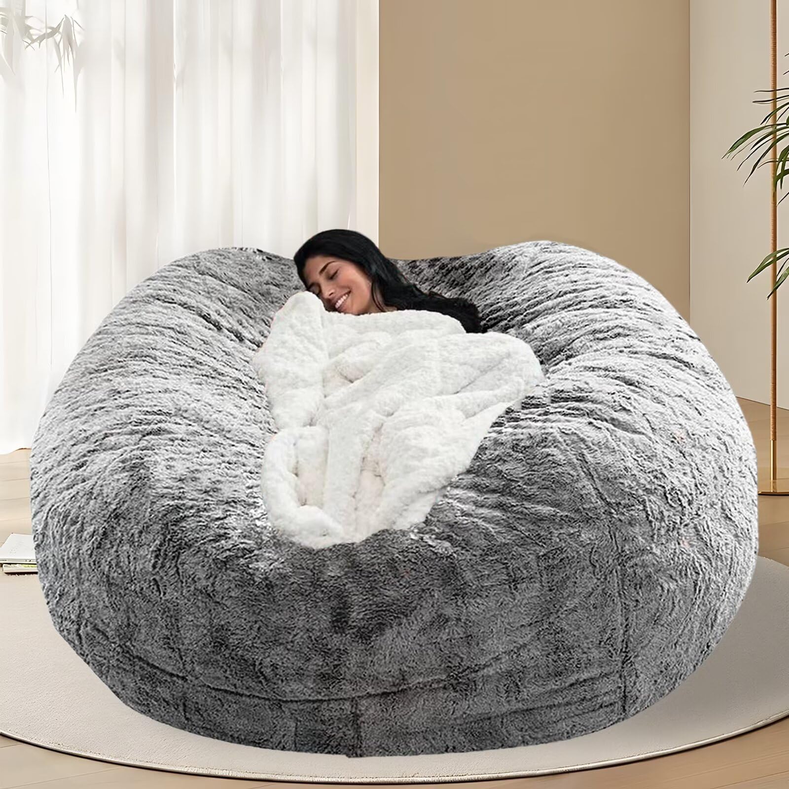 7FT Oversized Bean Bag Chair Cover for Adults & Kids - Grey - Perfect for Stuffed Animal Storage, Lounging & Game Room Decor