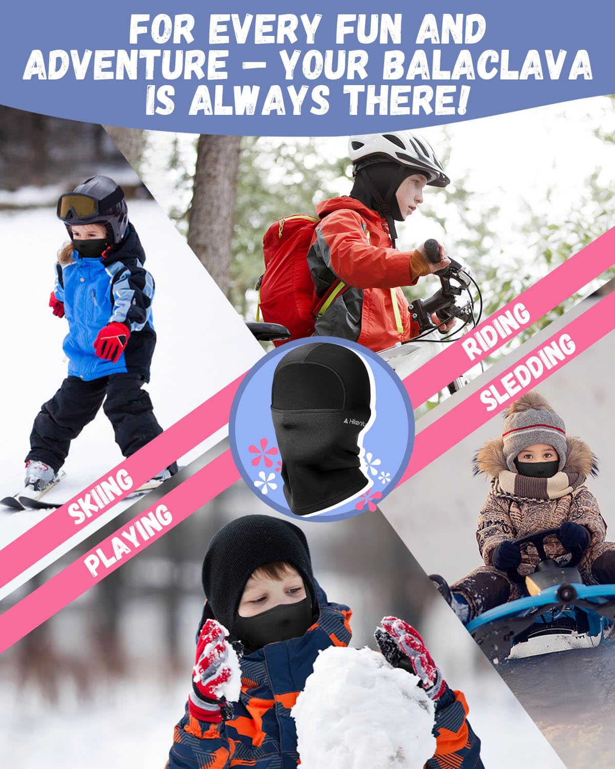 Hikenture Kids Balaclava Ski Mask - Winter Fleece Neck Warmer & Helmet Liner for Toddlers & Children | Cold Weather Face Cover for Skiing, Snowboarding & Outdoor Activities