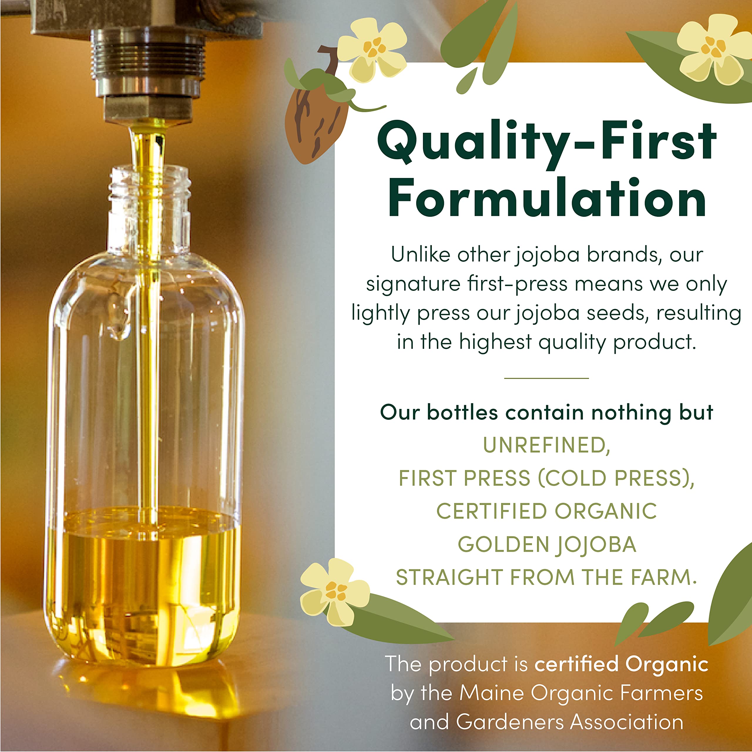 HobaCare Organic Jojoba Oil - 100% Pure, Unrefined Cold Pressed Jojoba Oil for Skin, Hair & Nails - Natural Moisturizing Body Oil & Face Moisturizer for Dry Skin - Beard Care & Scalp Treatment - Perfect for Daily Skincare Routine & DIY Beauty Recipes (16 fl oz)